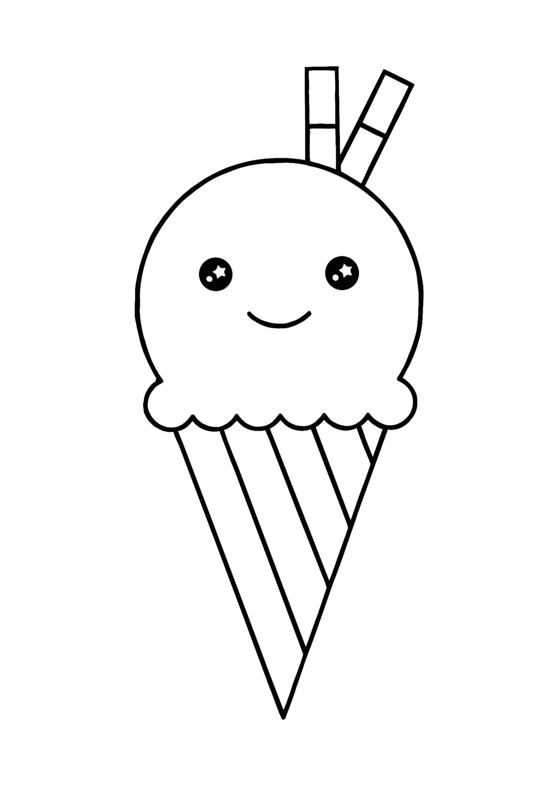 Adorable Kawaii Ice Cream Coloring Page