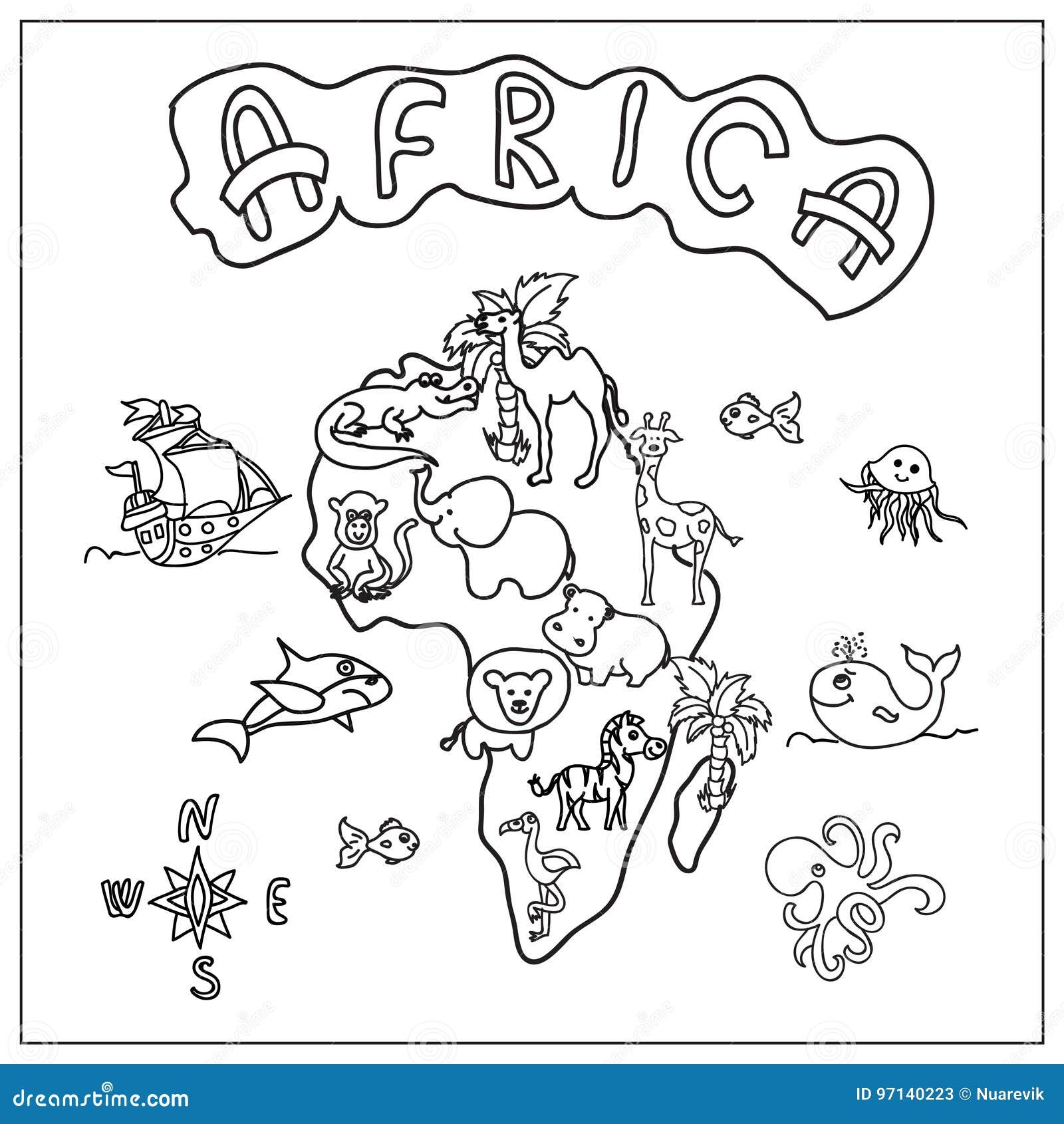 Africa Continent Kids Map Coloring Page Stock Illustration Illustration Of Africa Lion 97140223