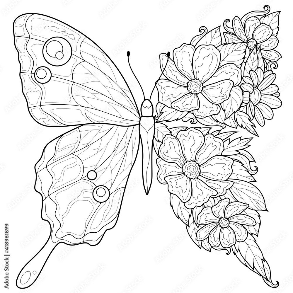 Butterfly And Flower Coloring Pages