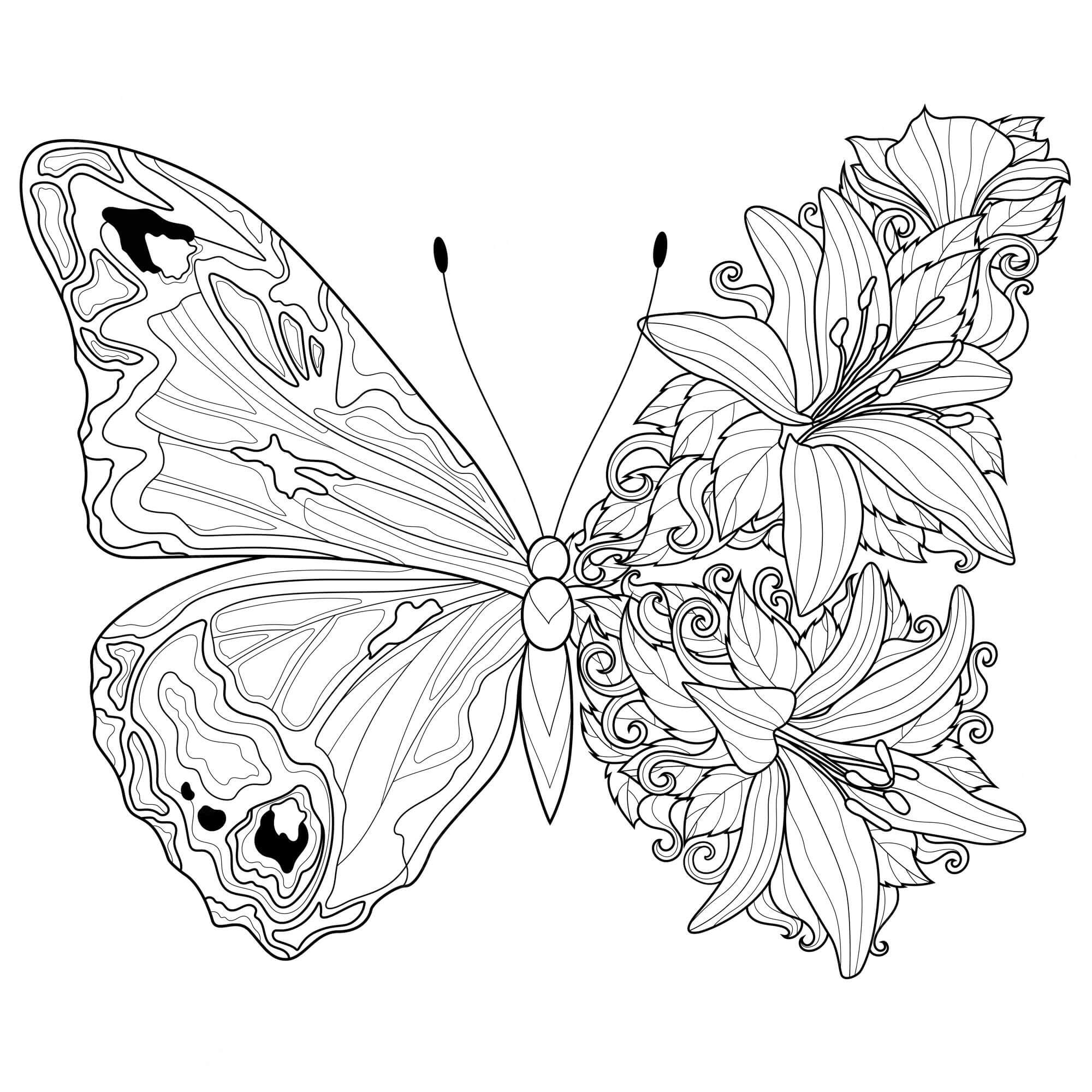 Butterfly With Flowers Coloring Page Download Print Or Color Online For Free