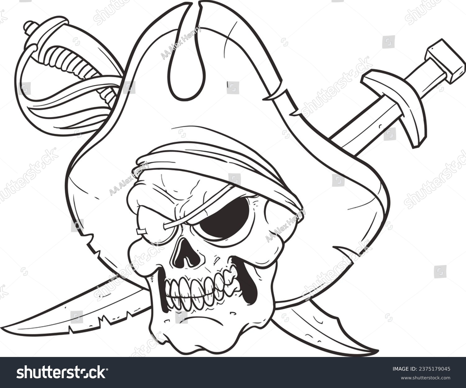 Captain Pirate Skull Coloring Page Kids Stock Illustration 2375179045 Shutterstock