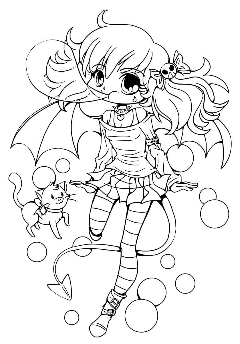 Chibi Demon Girl Coloring Page Download Print Or Color Online For Free