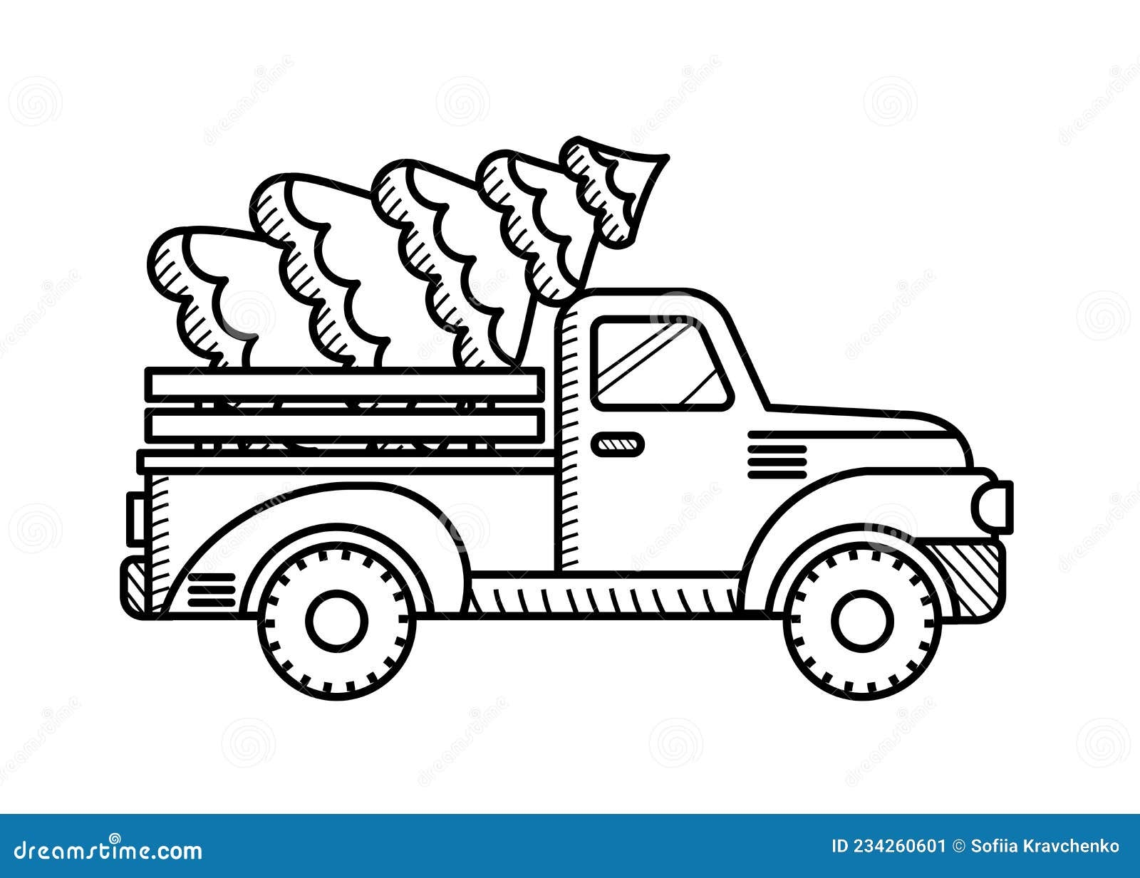 Christmas Pickup Truck Coloring Page For Kids Stock Vector Illustration Of Vehicles Page