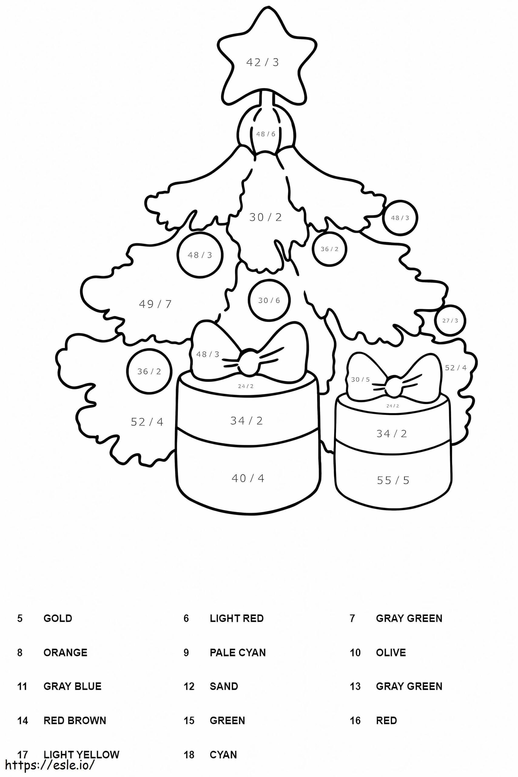 Christmas Tree Division Color By Number Coloring Page