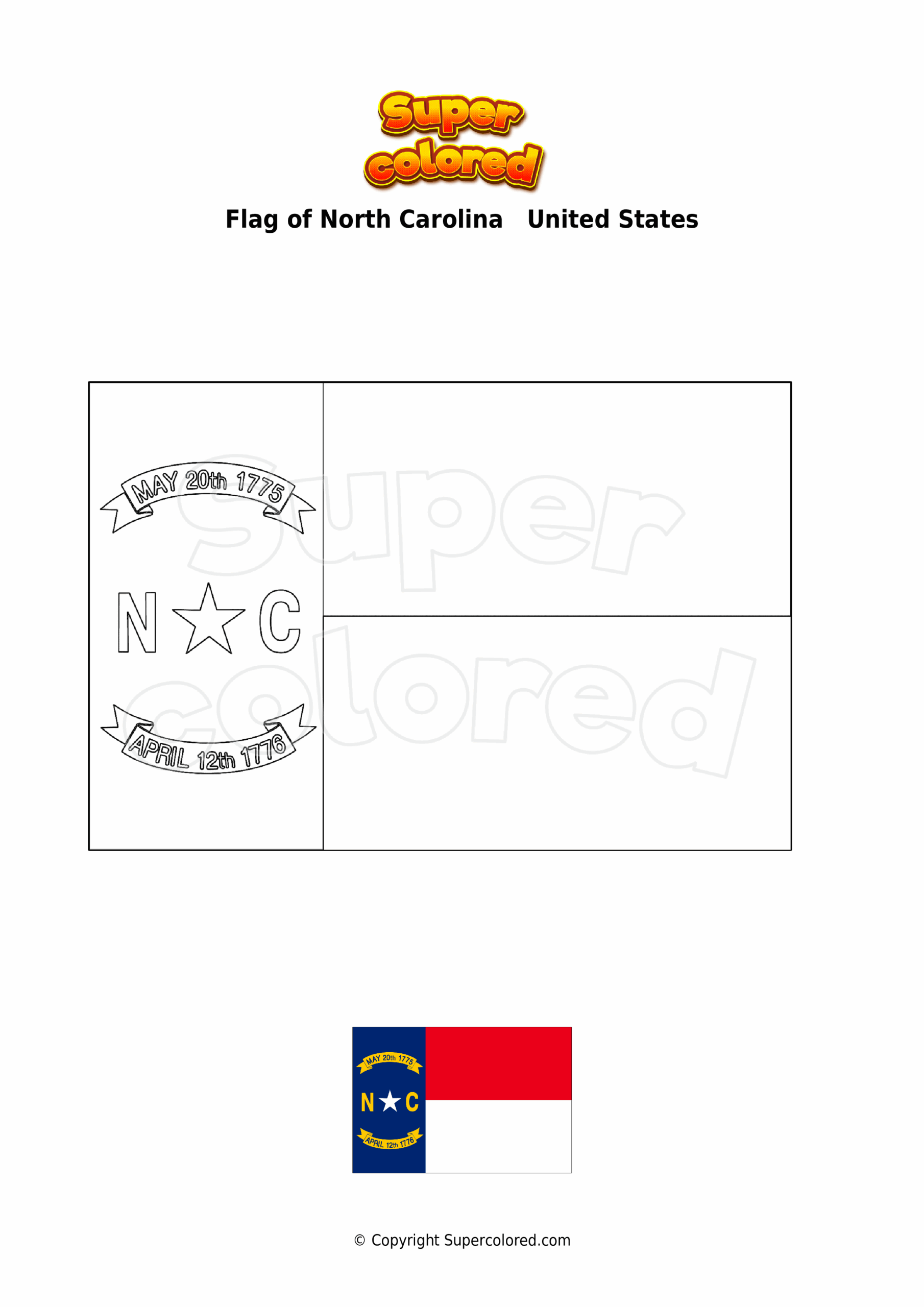 Coloring Page Flag Of North Carolina United States Supercolored