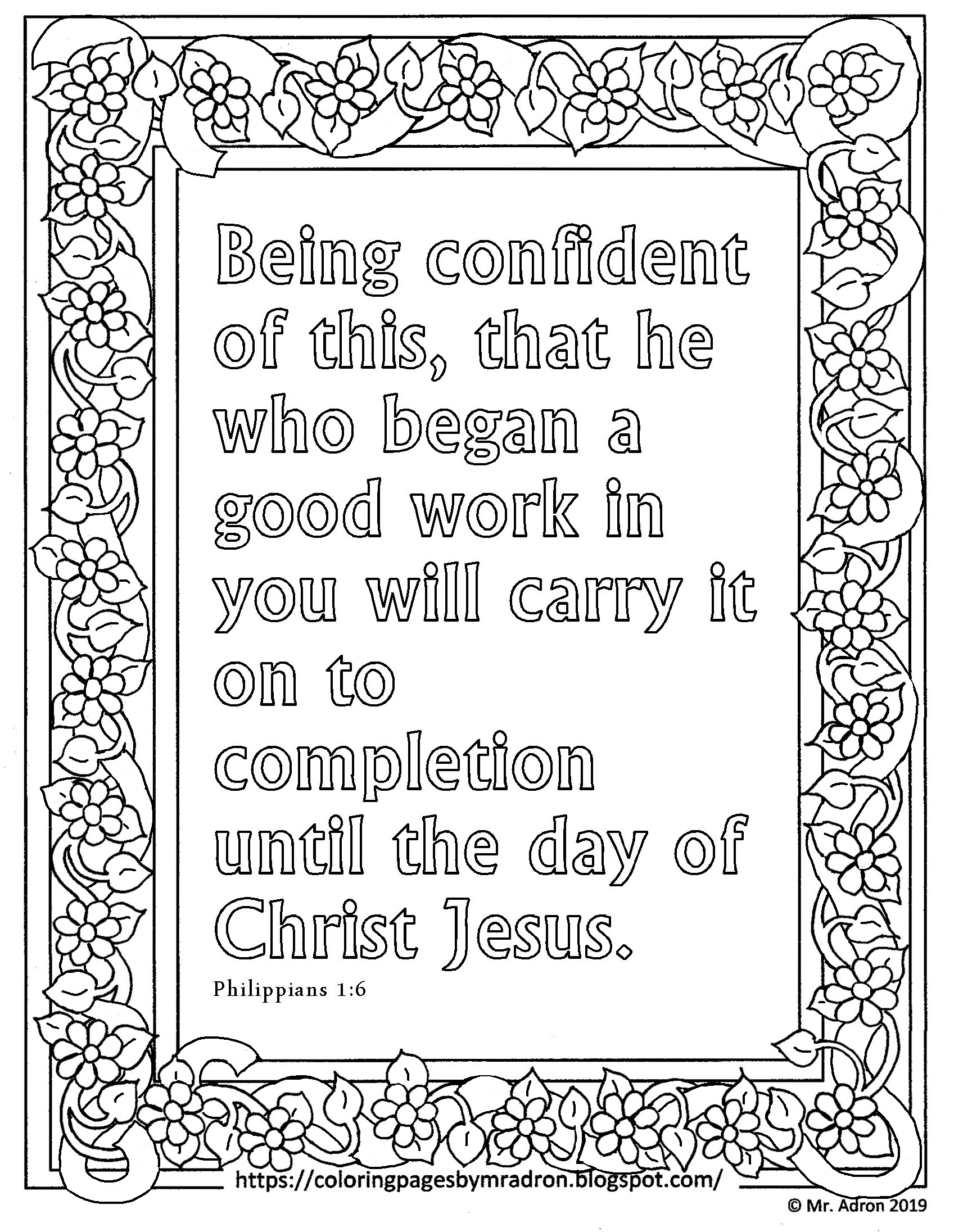 Coloring Pages For Kids By Mr Adron Free Philippians 1 6 Print And Color Page He Who Began A