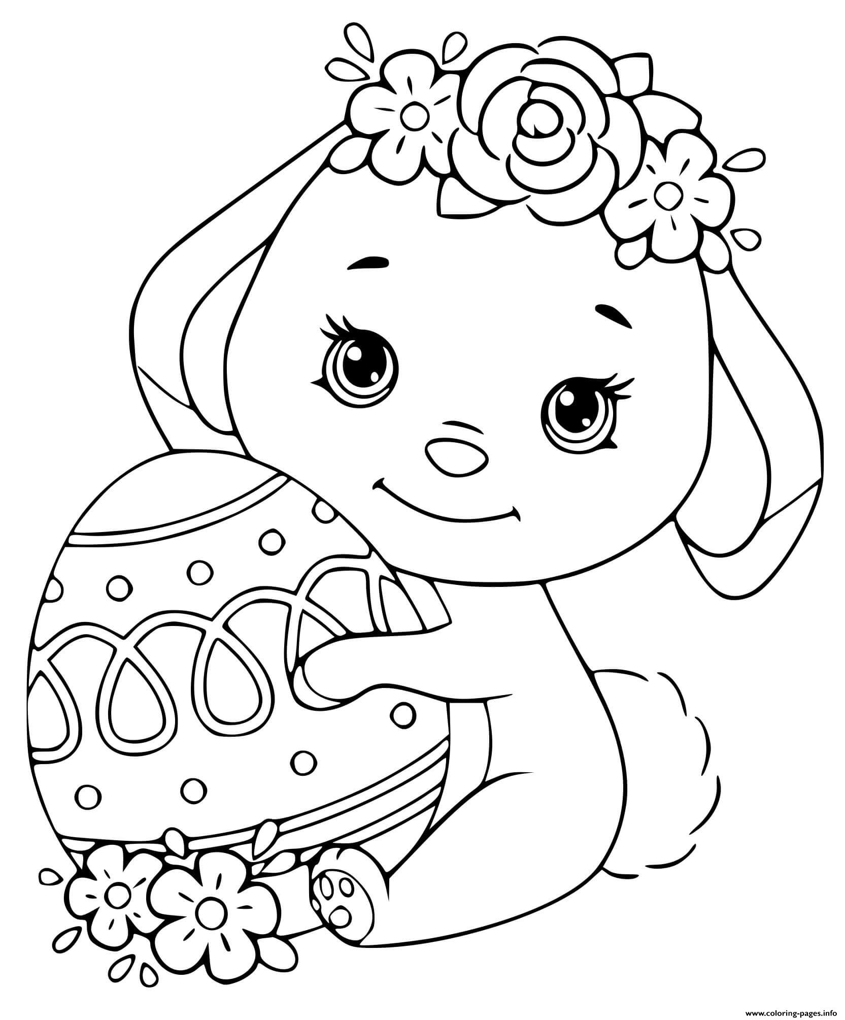 Cute Easter Bunny With Egg Coloring Page Printable