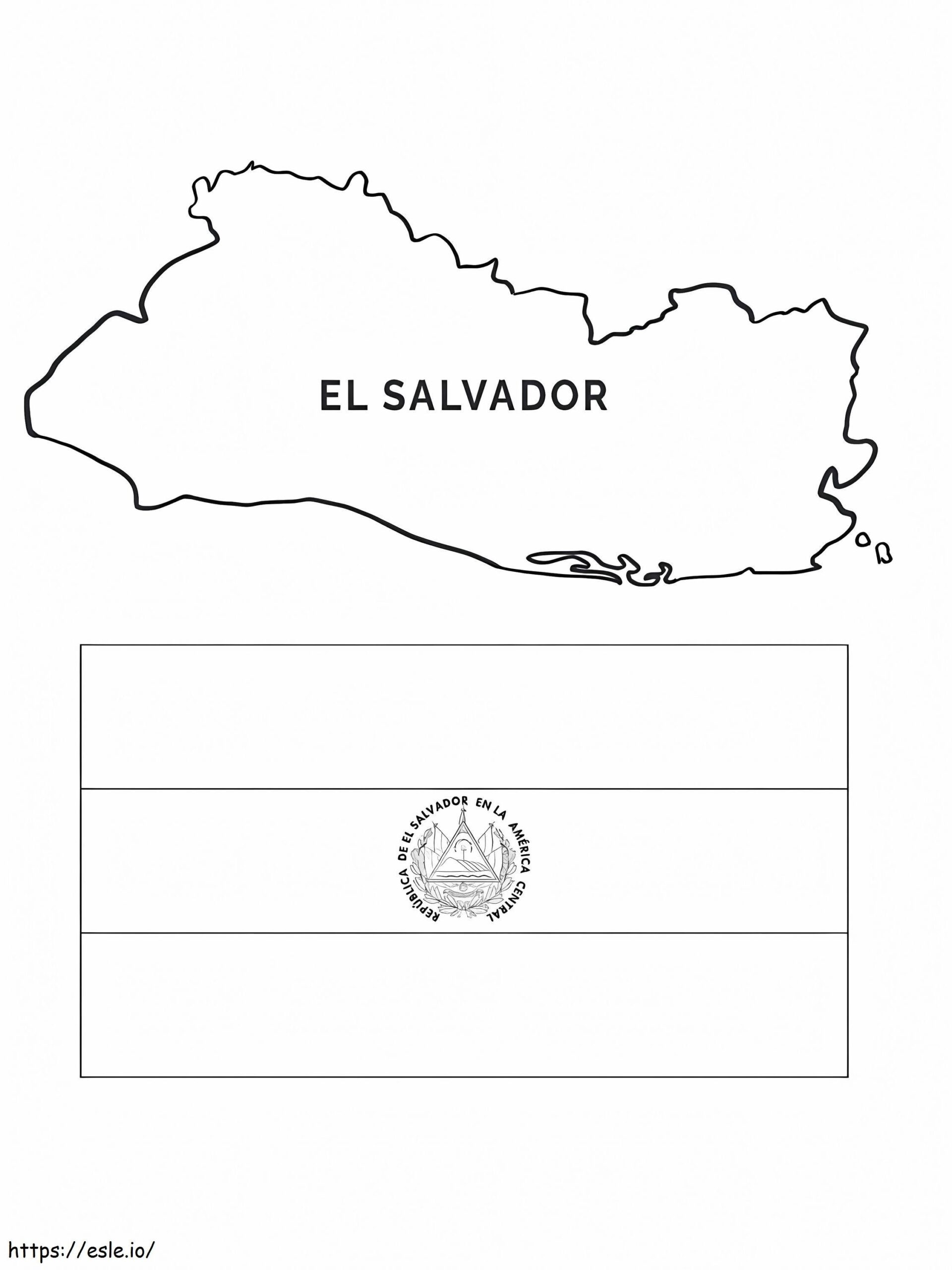 El Salvador Map And Flag Coloring Page