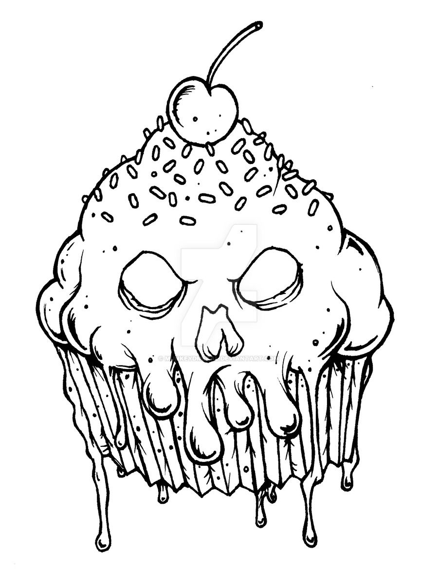 Evil Cupcake By Munkeydmetal Watch Traditional Art Drawings Macabre Halloween Coloring