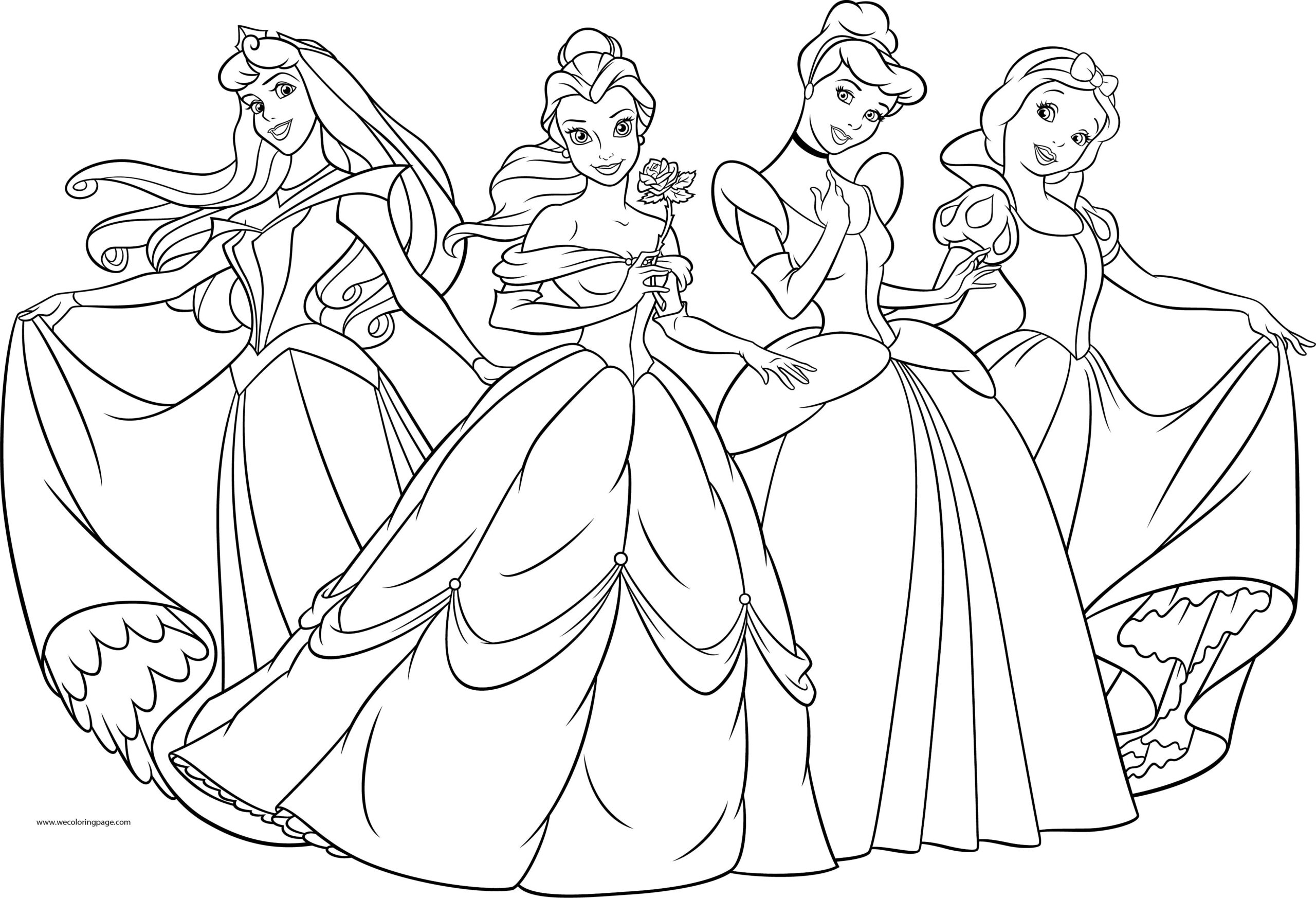 Four Disney Princess Coloring Page Wecoloringpage