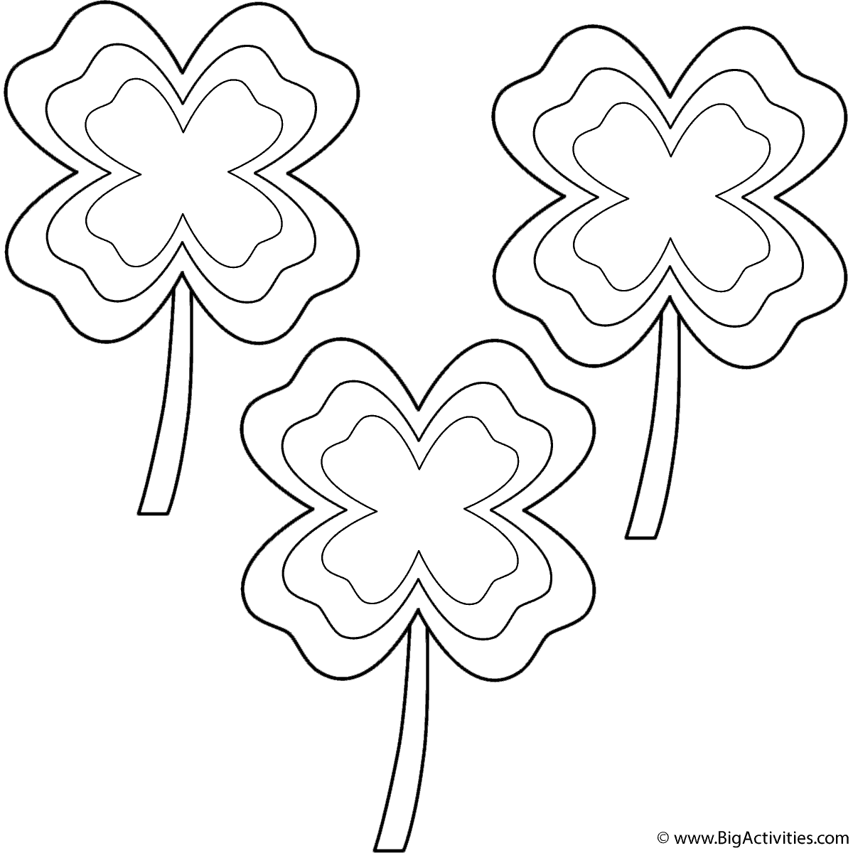 Four Leaf Clovers With Multi Border 3 Clovers Coloring Page St Patrick S Day