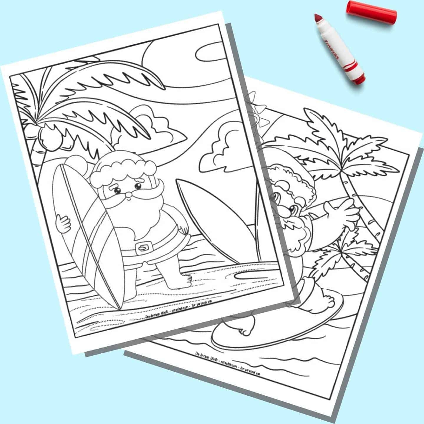 Free Printable Beach Santa Christmas Coloring Pages Hawaiian Christmas Coloring Sheets The