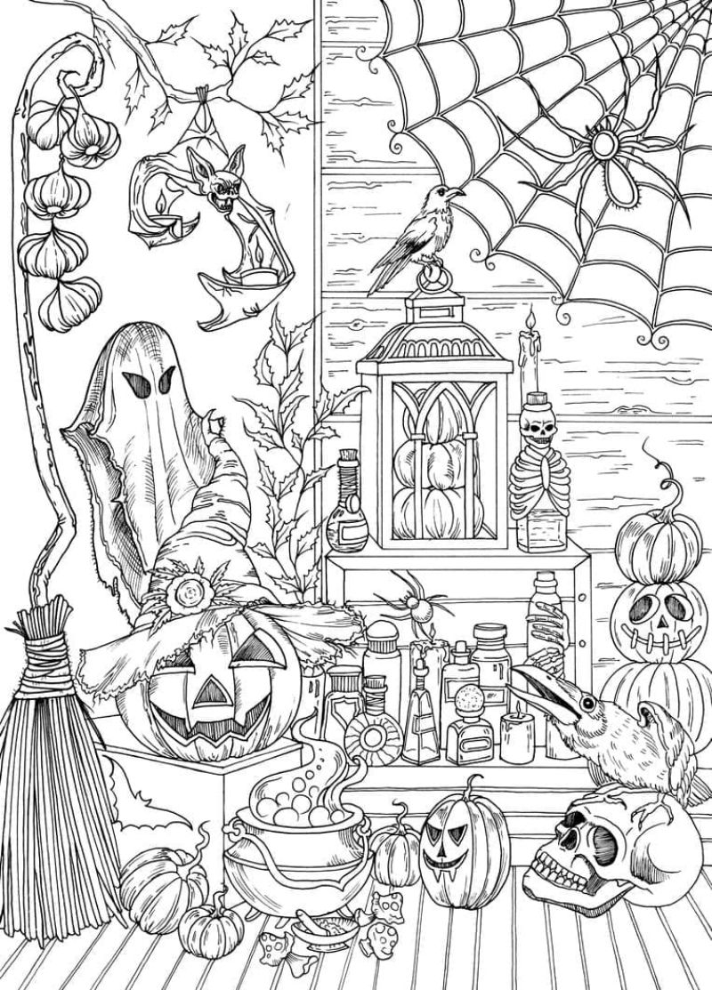 Halloween Scene Coloring Pages