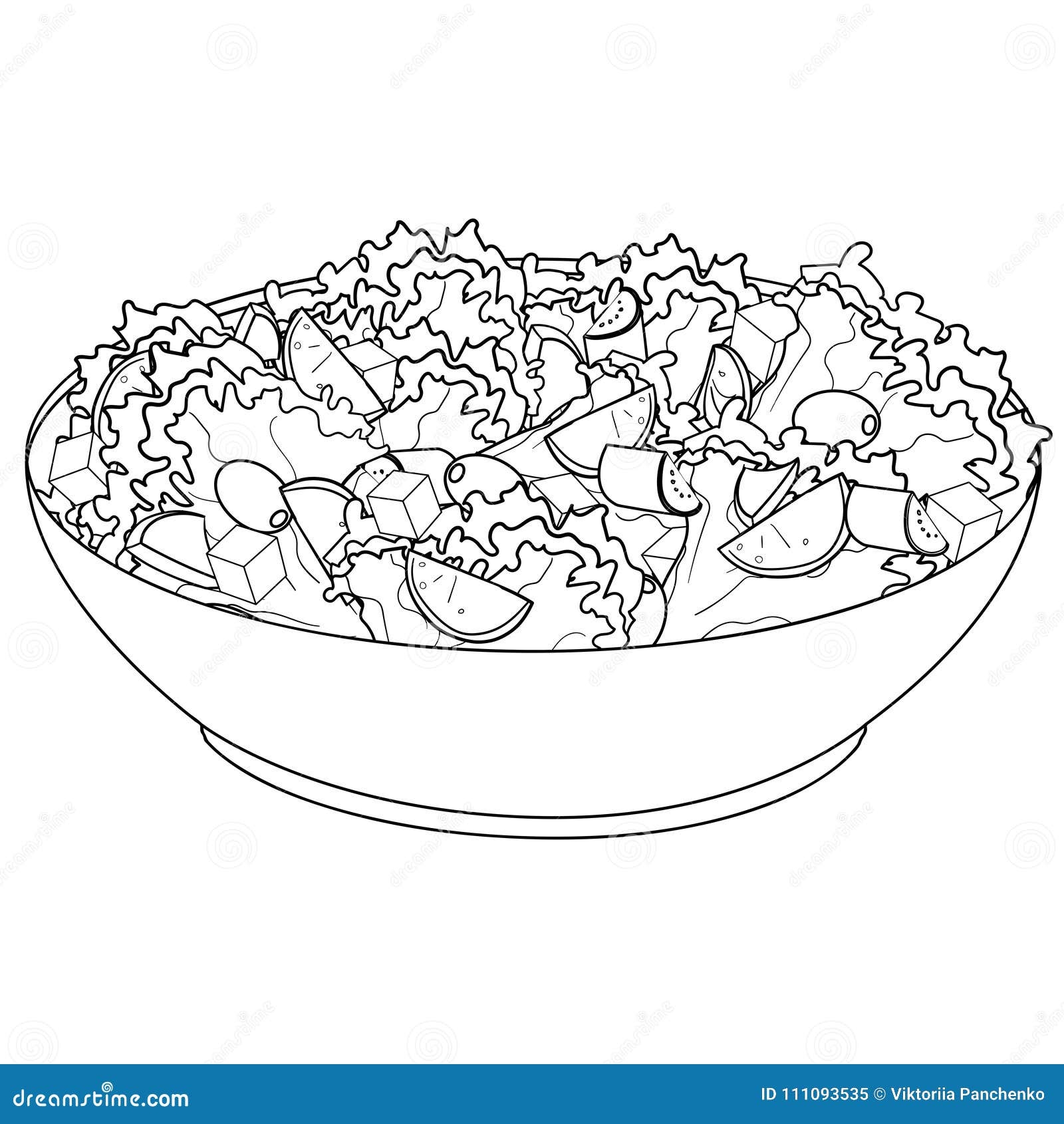 Greek Salad Or Horiatiki Salad Proper Nutrition Food Vector Object Coloring Book Stock Vector