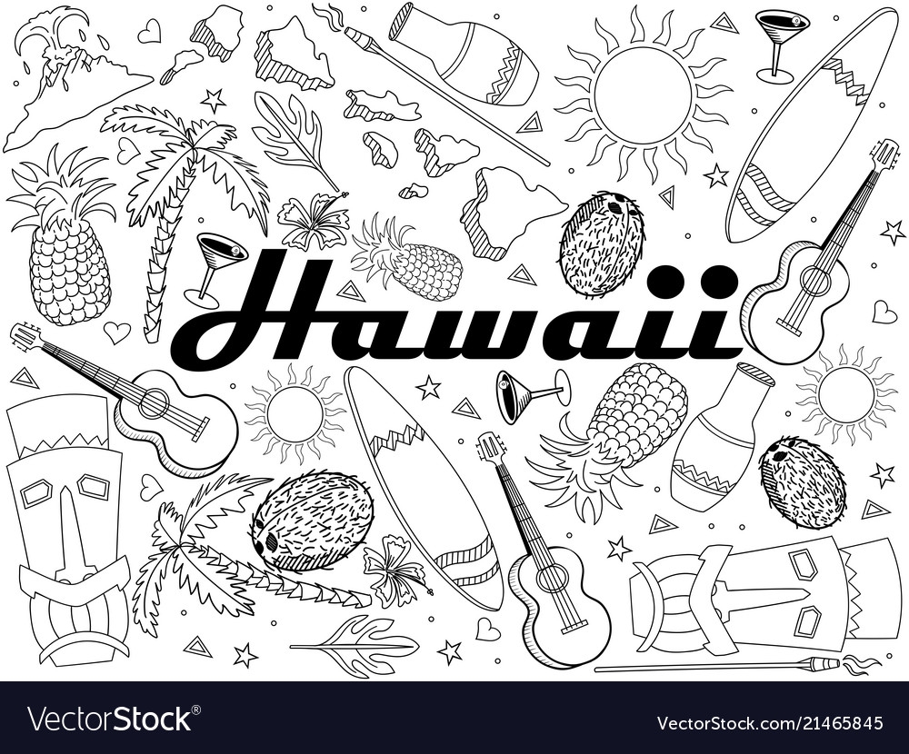 Hawaii Coloring Book Line Art Design Royalty Free Vector