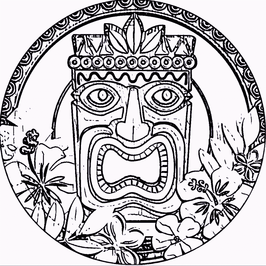 Hawaiian Tiki Mask Coloring Pages