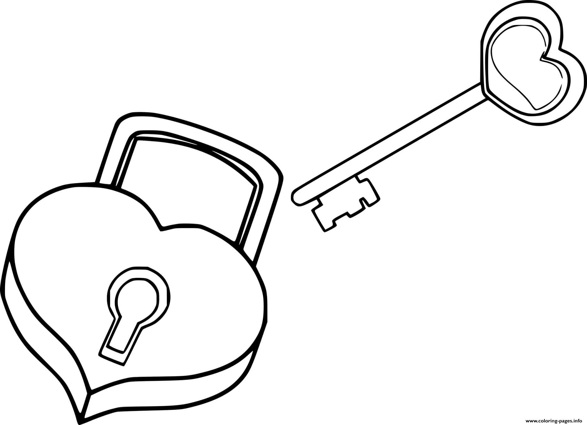 Heart Shaped Lock And Key Coloring Page Printable
