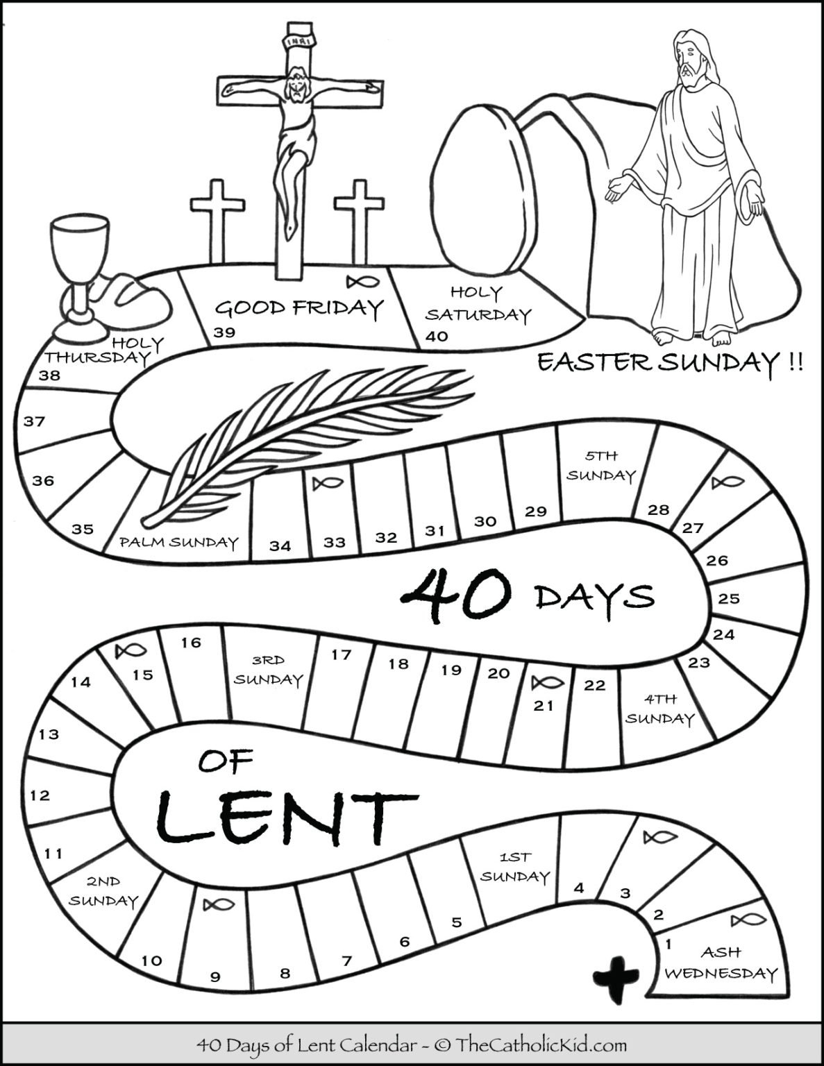 Kids Lent Calendar Coloring Page TheCatholicKid