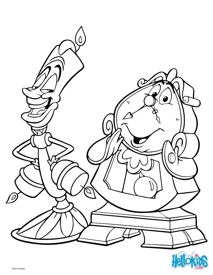 Lumiere And Cogsworth Coloring Pages Hellokids