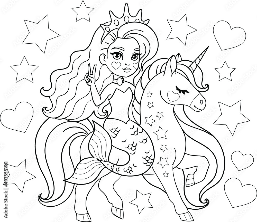 Unicorn Mermaid Coloring Page