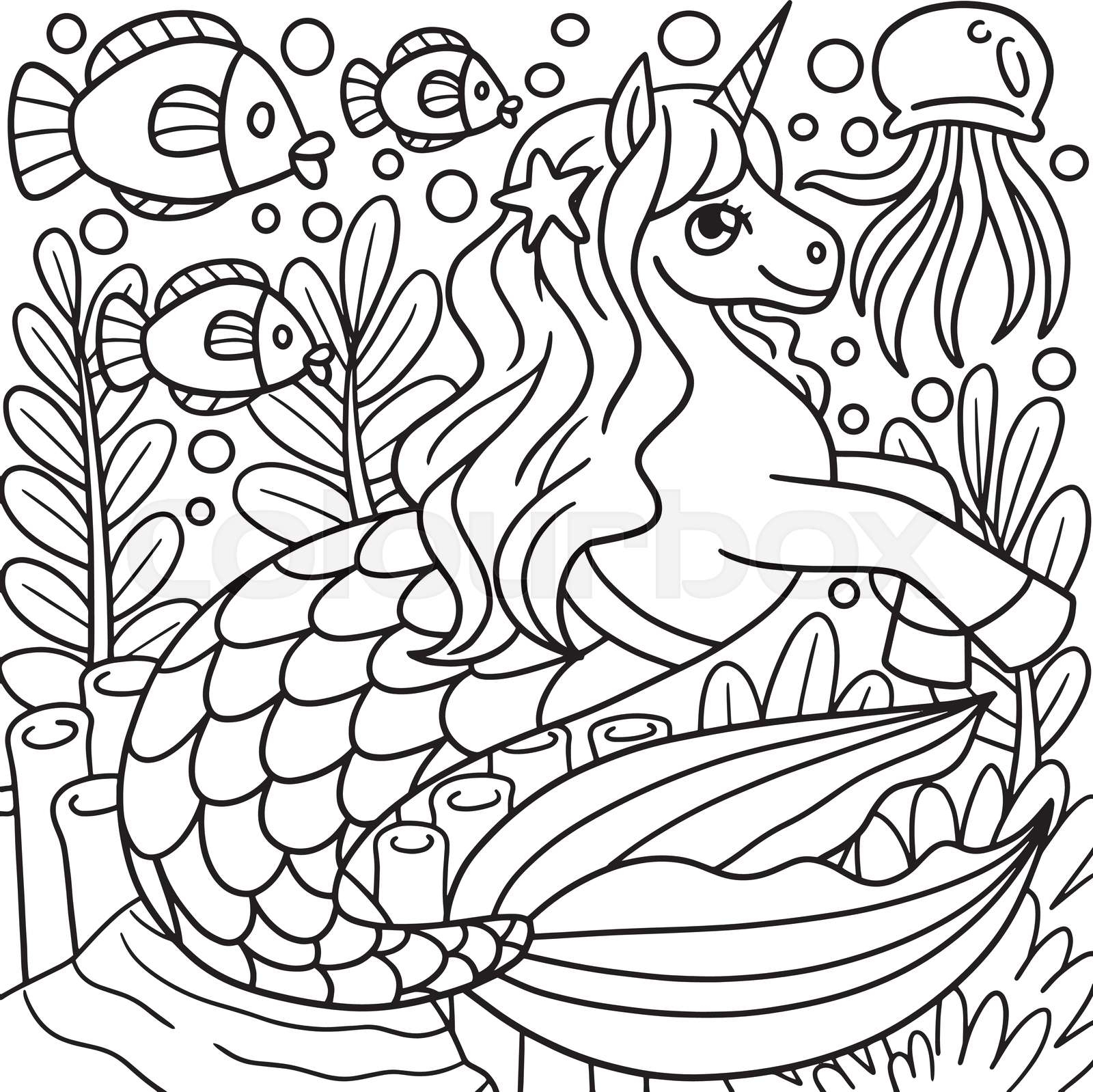 Mermaid Unicorn Coloring Page For Kids Stock Vector Colourbox