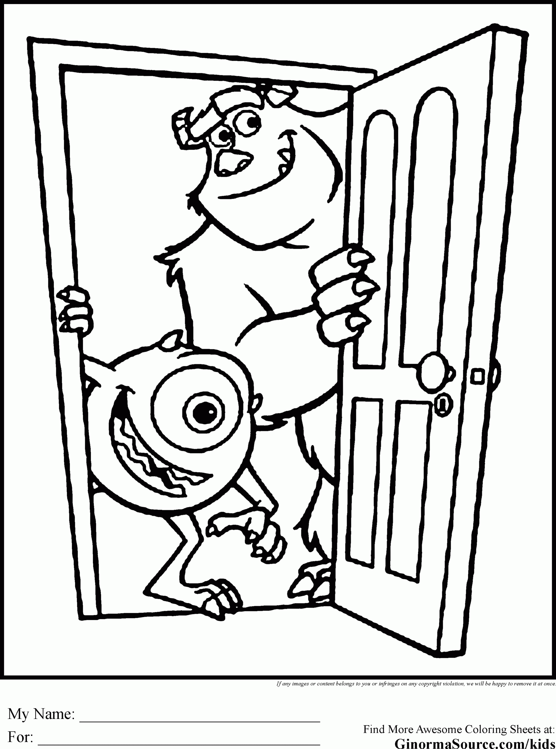 Monsters Inc Coloring Pages Ginormasource Kids Monster Coloring Pages Disney Coloring Pages