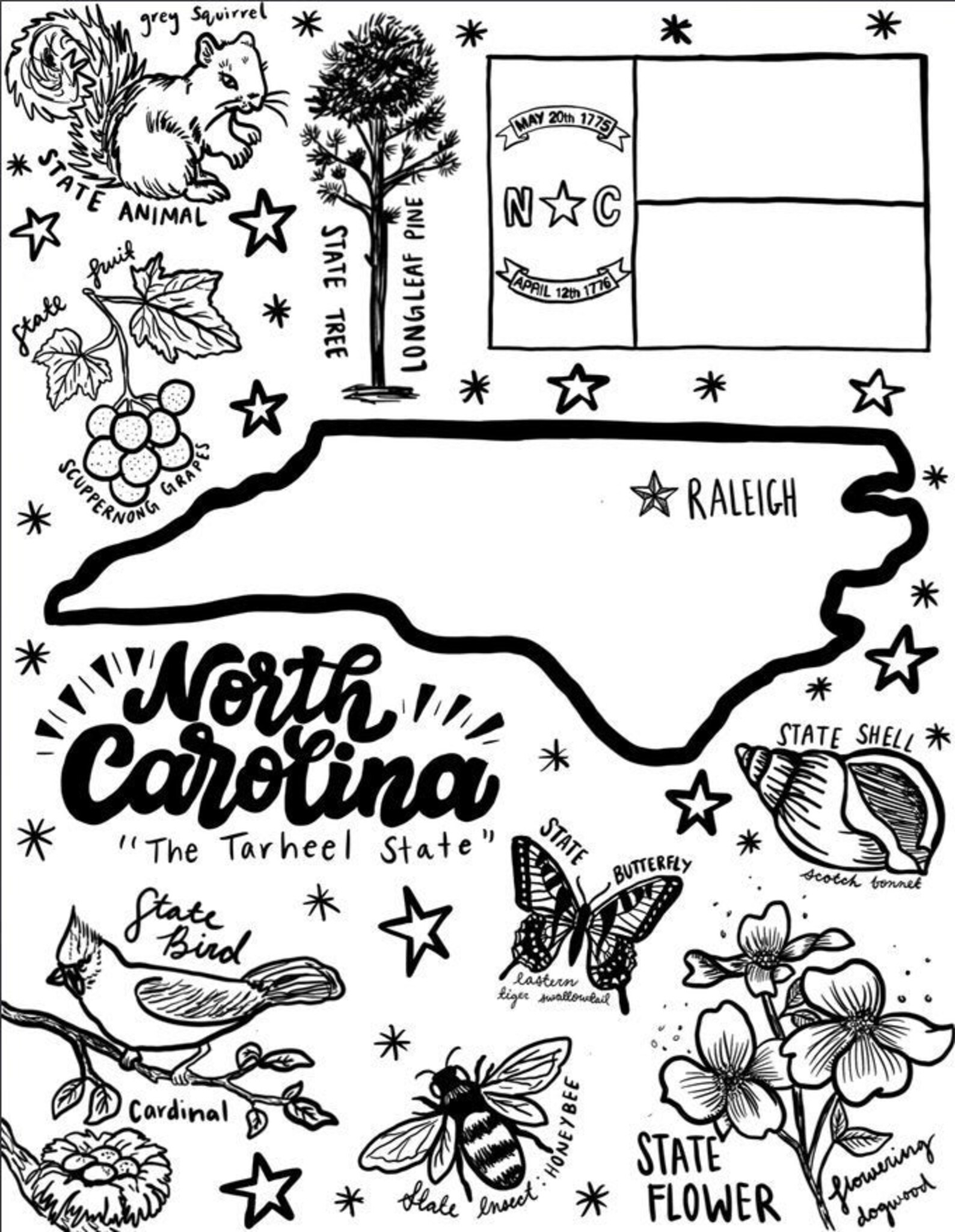 North Carolina Coloring Page Etsy