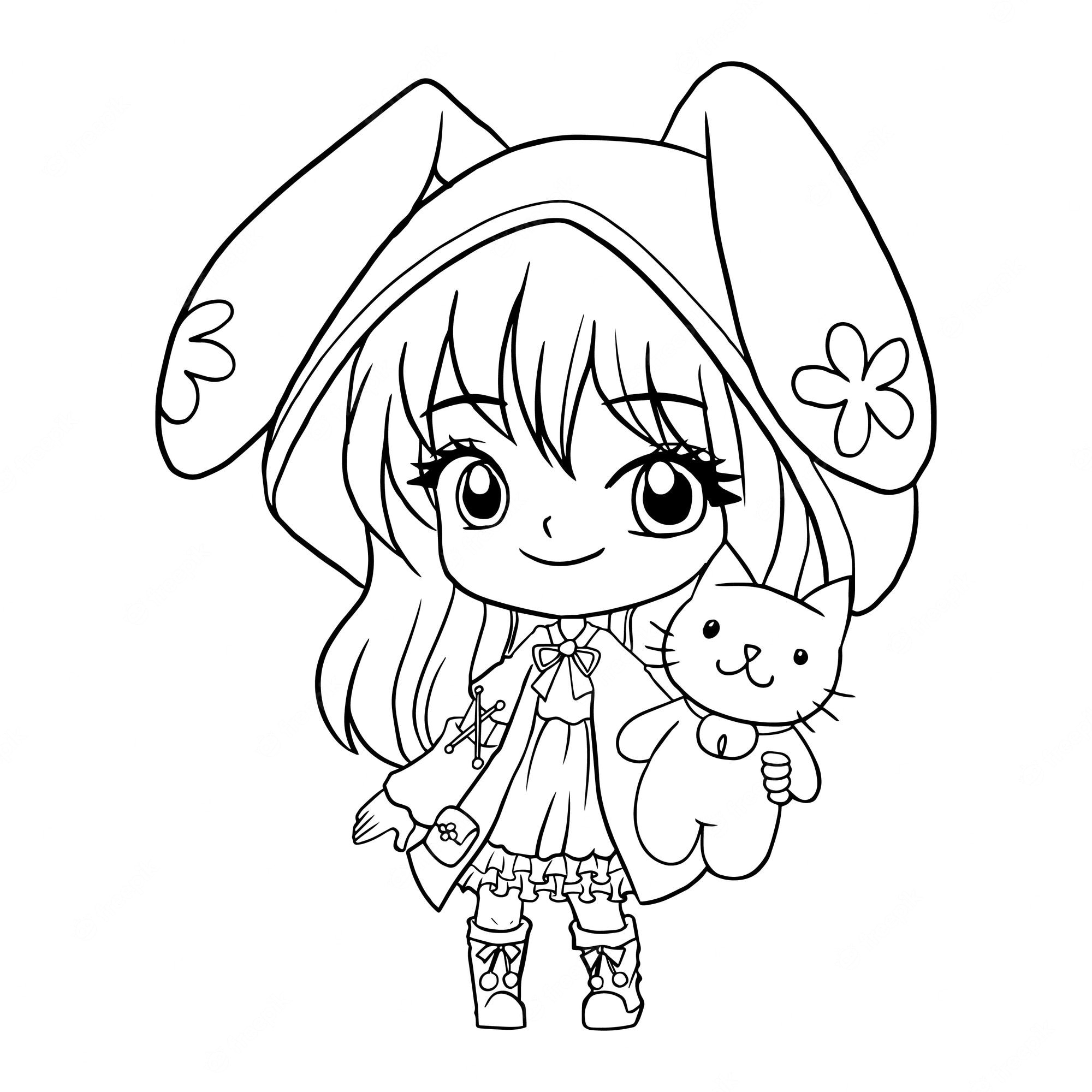 Premium Vector Coloring Page Cute Girls Anime Manga Kawaii Kids Coloring Home