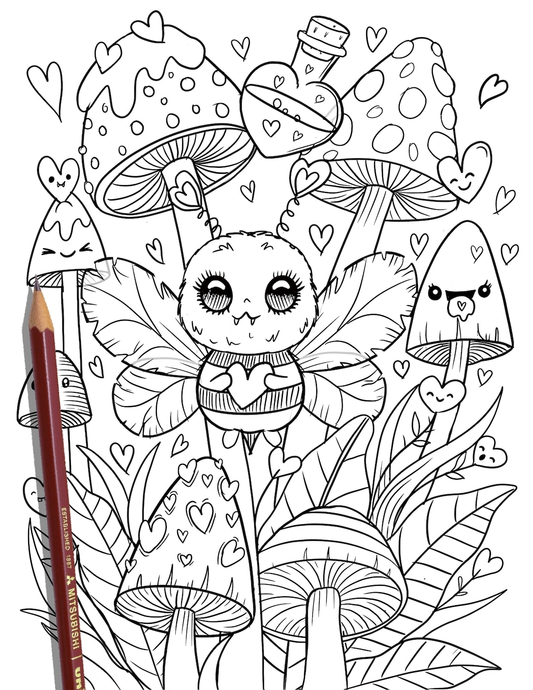 PRINTABLE Cute Kawaii Coloring Page Hand Drawn Coloring Sheet Cute Doodles Coloring Page Kids
