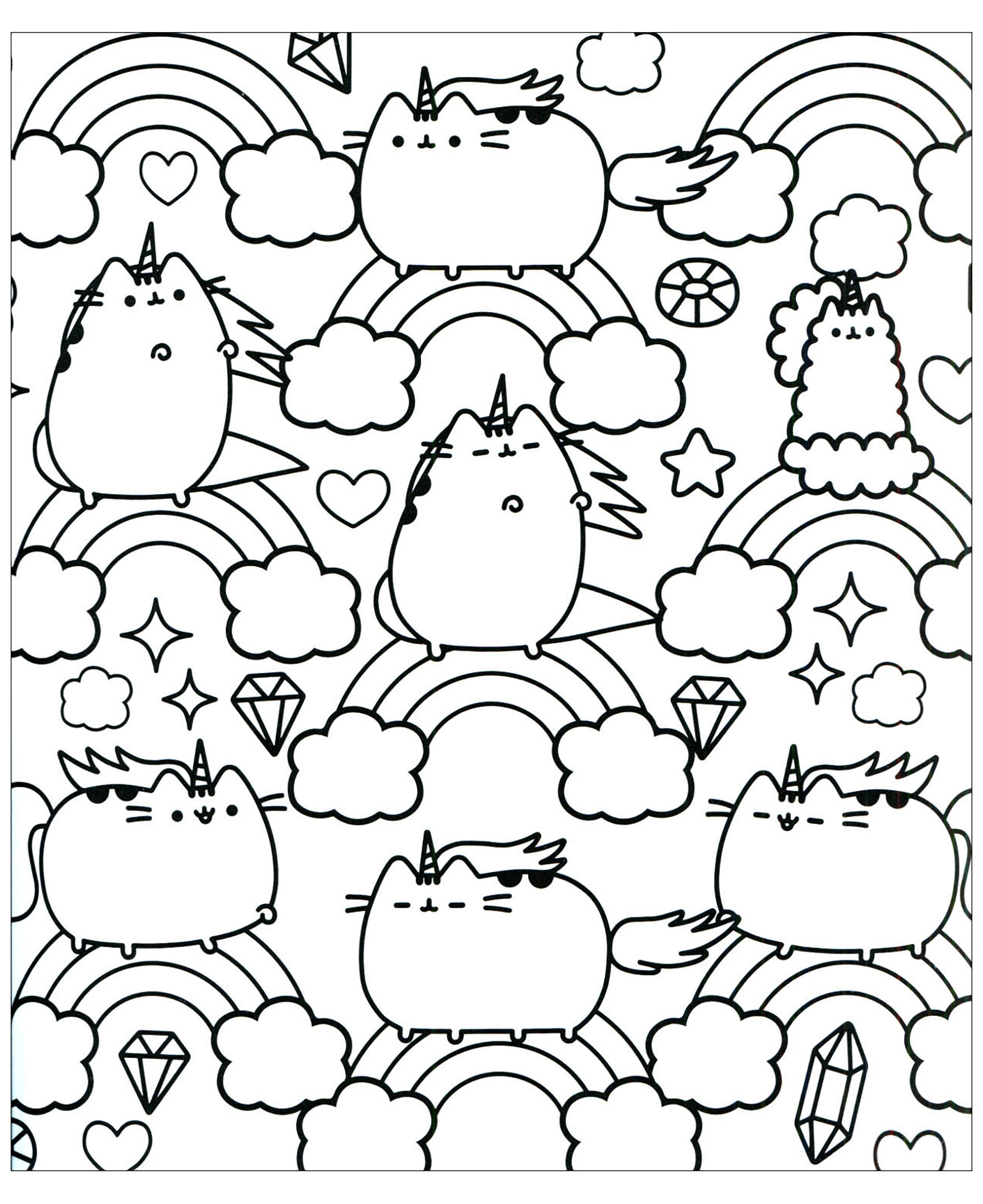 Pusheen Rainbow Pusheen Coloring Pages For Kids