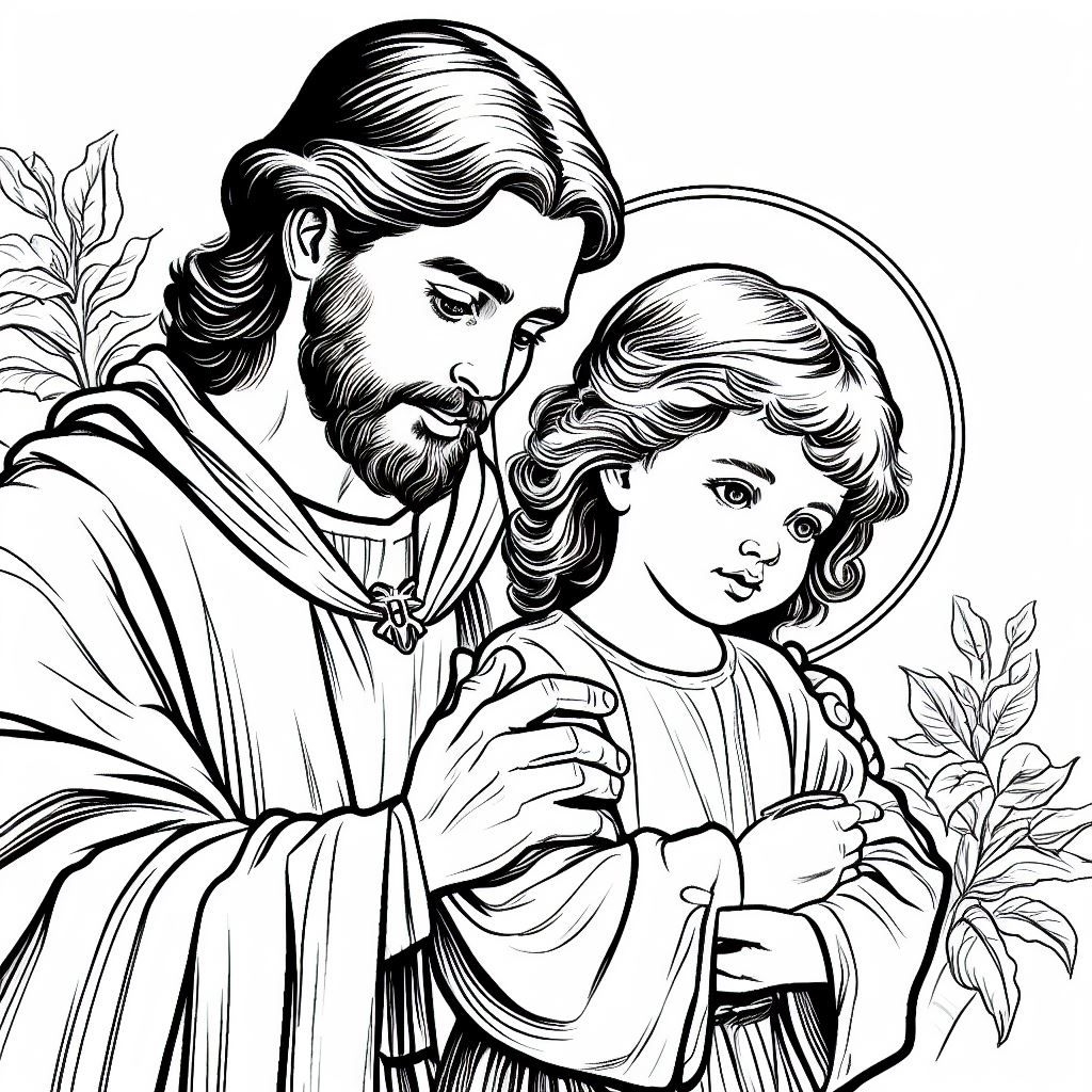 Saint Joseph And Child Christ 2023 Catholic Coloring Page