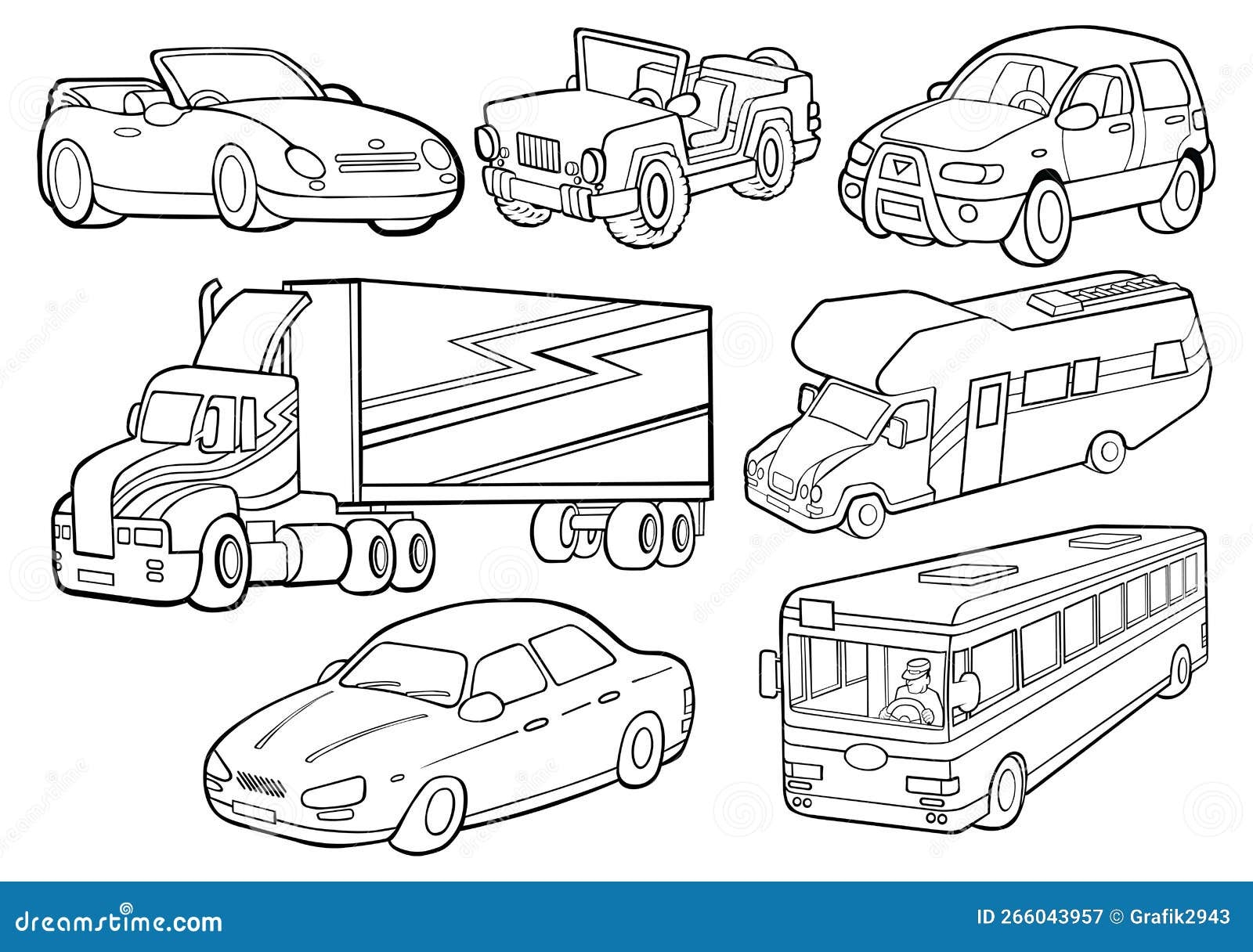 Set Of Different Cars Coloring Page Antistress Coloring Book For Children And Adult Stock