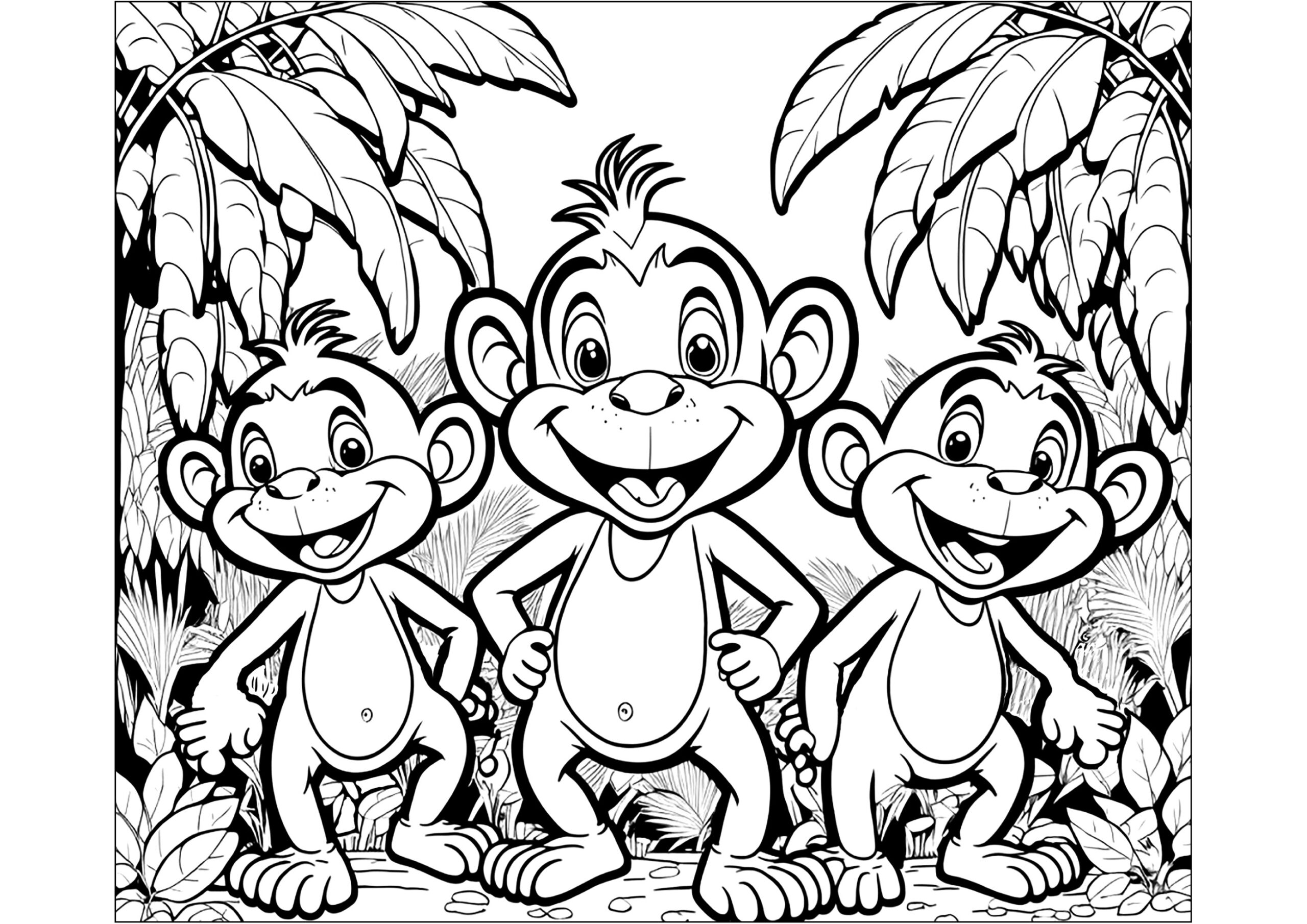 Three Young Monkeys Monkey Coloring Pages For Kids