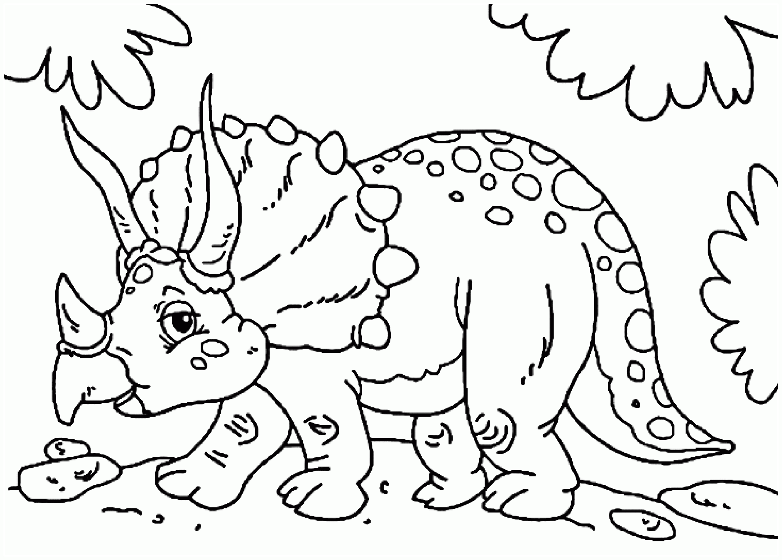 Triceratops On A Walk Dinosaur Coloring Pages For Kids
