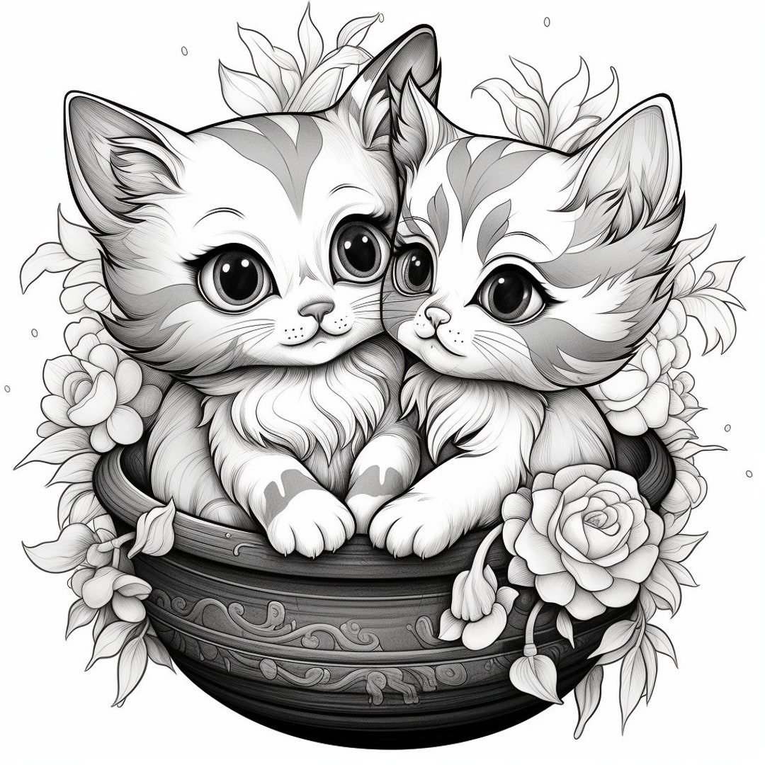 10 Cute Kitten Colouring Pages Printable PDF Instant Download Coloring Pages Kitten Coloring