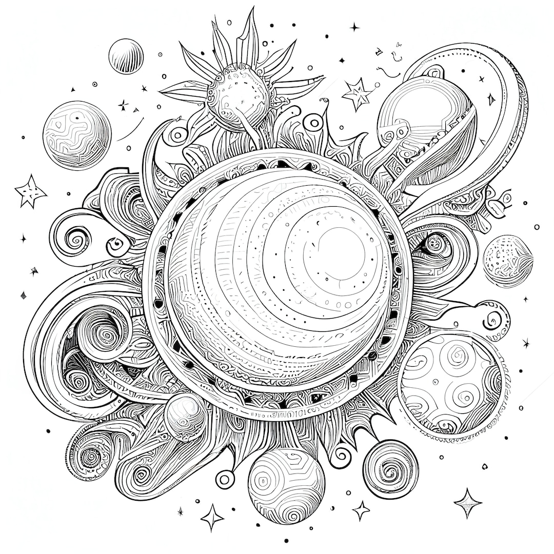 12 Pack Stress Relief Coloring Pages Solar System Digital Print Filigree Detailed Mandala