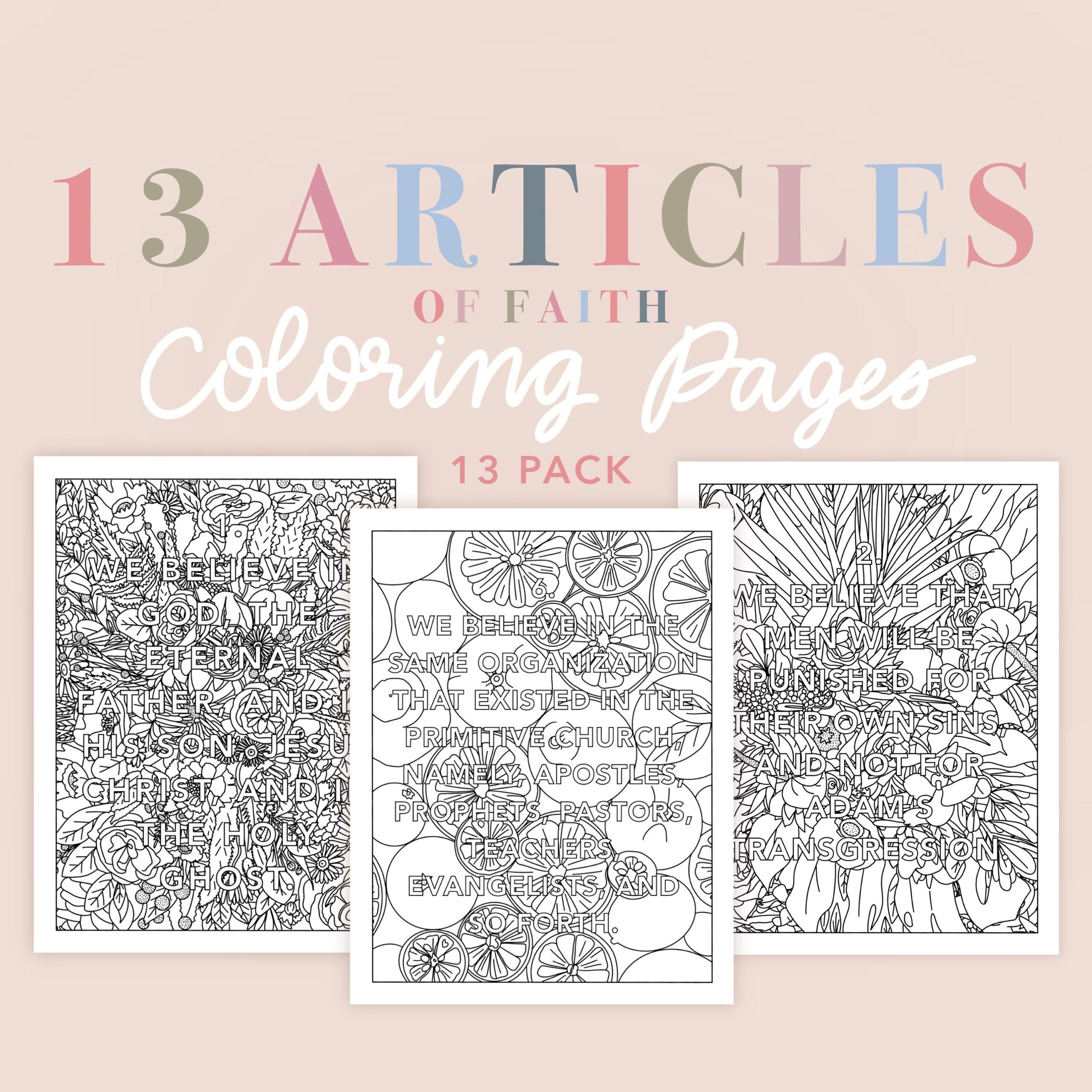 13 Articles Of Faith Coloring Pages Pack Of 13 Digital Etsy