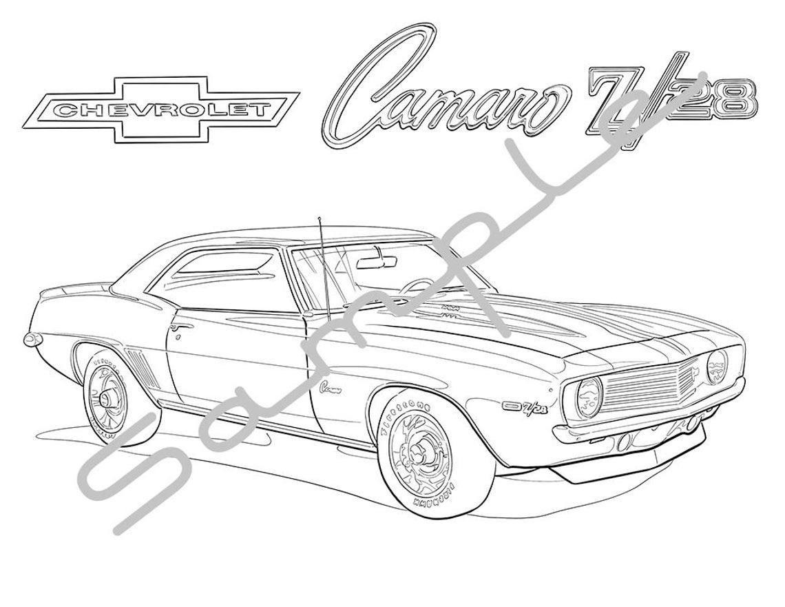 1969 CHEVY CAMARO Z28 Adult Coloring Page Printable Coloring Etsy Australia