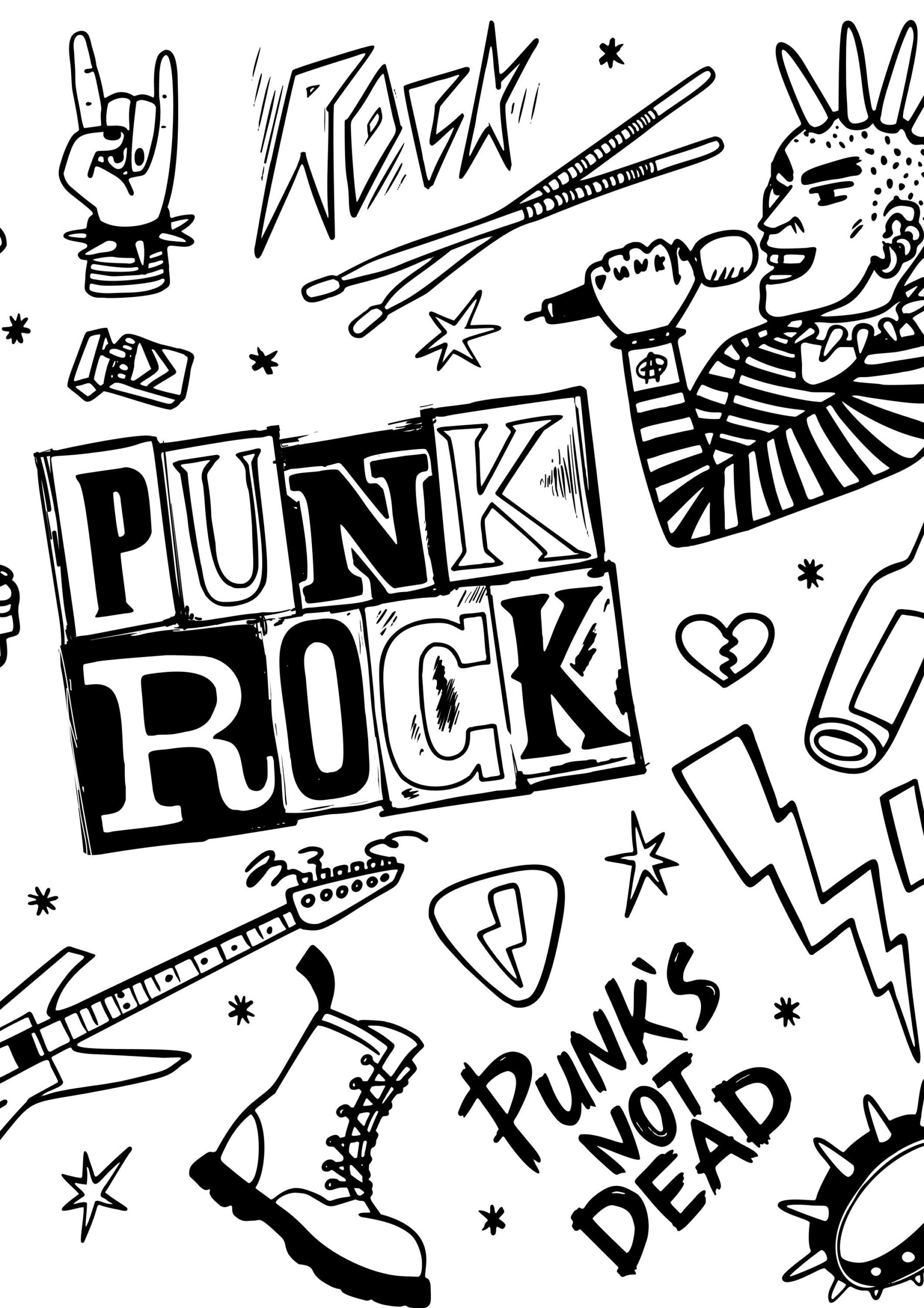 2 Printable Coloring Pages Punk Rock Music Guitar Bank Heavy Metal Rock Coloring Pages Pdf All