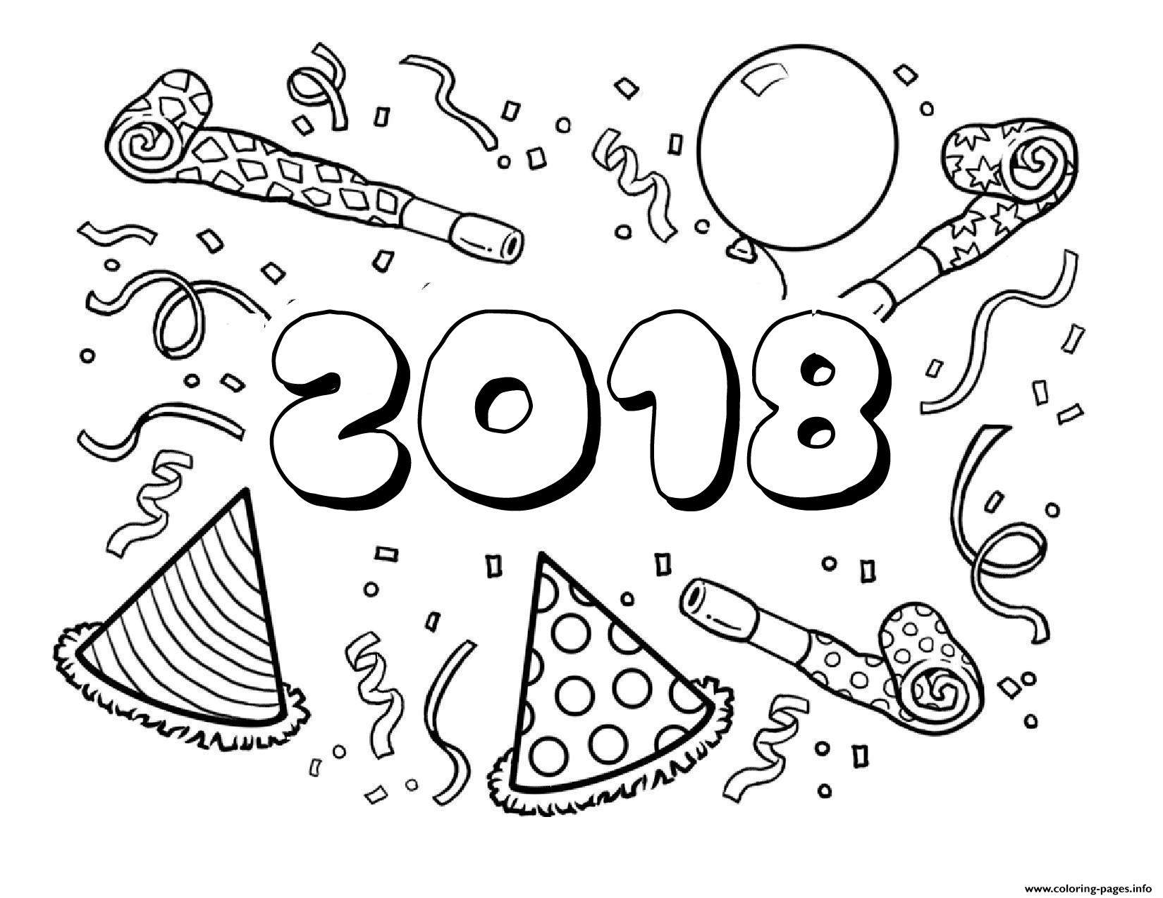 2018 Happy New Year Coloring Page Printable