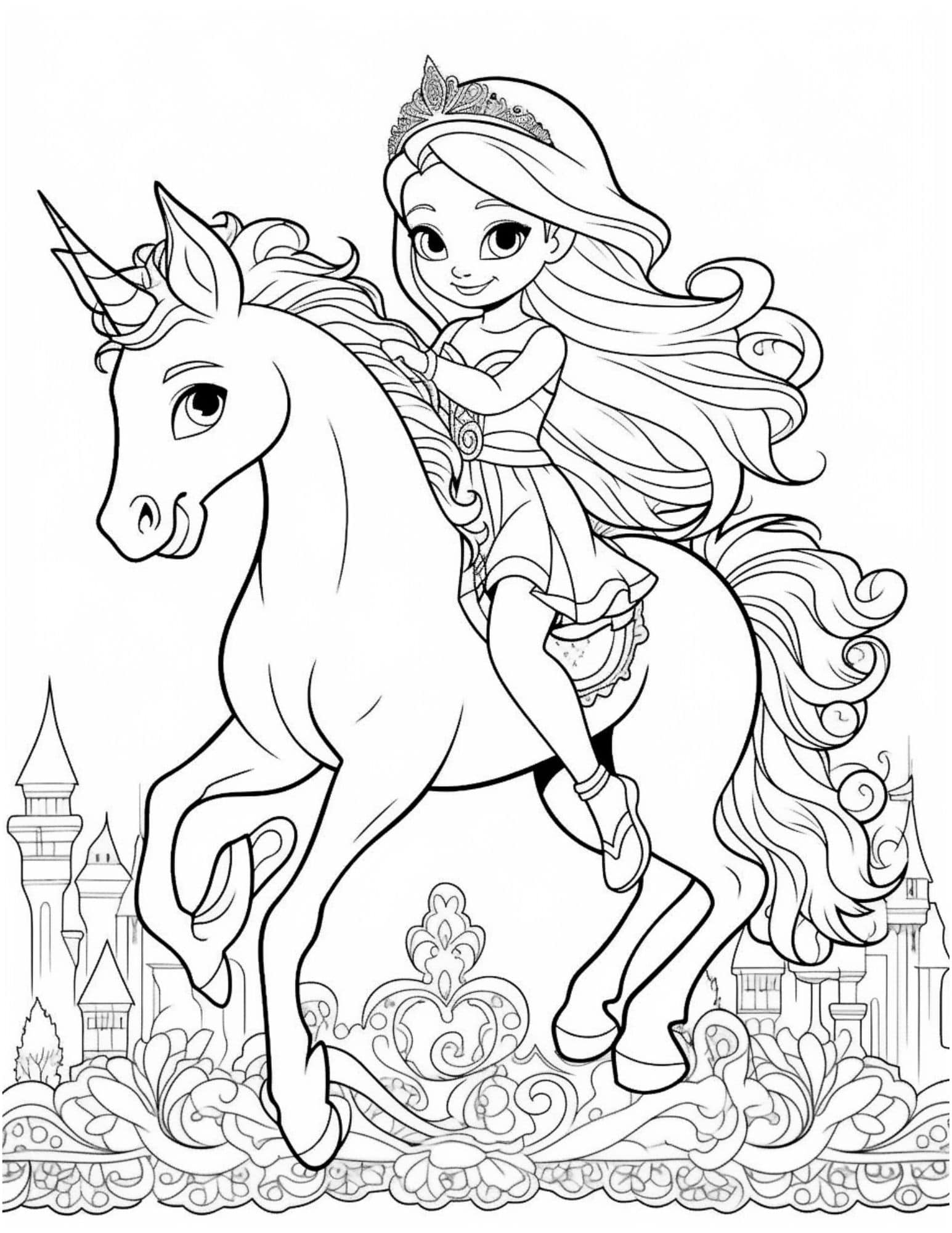 Unicorn Princess Coloring Page