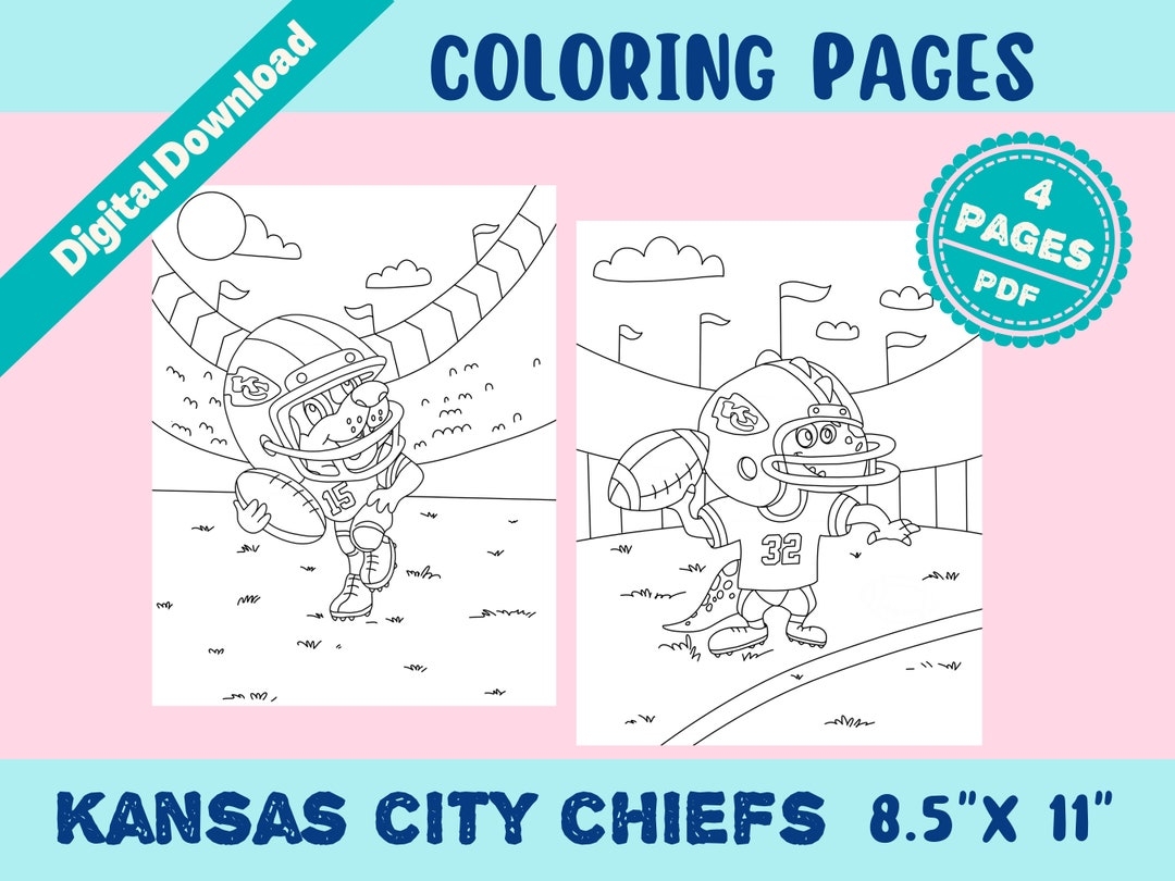 4 Kansas City Chiefs Coloring Pages Instant Download PDF Printable Pages For Boys Girls Kids