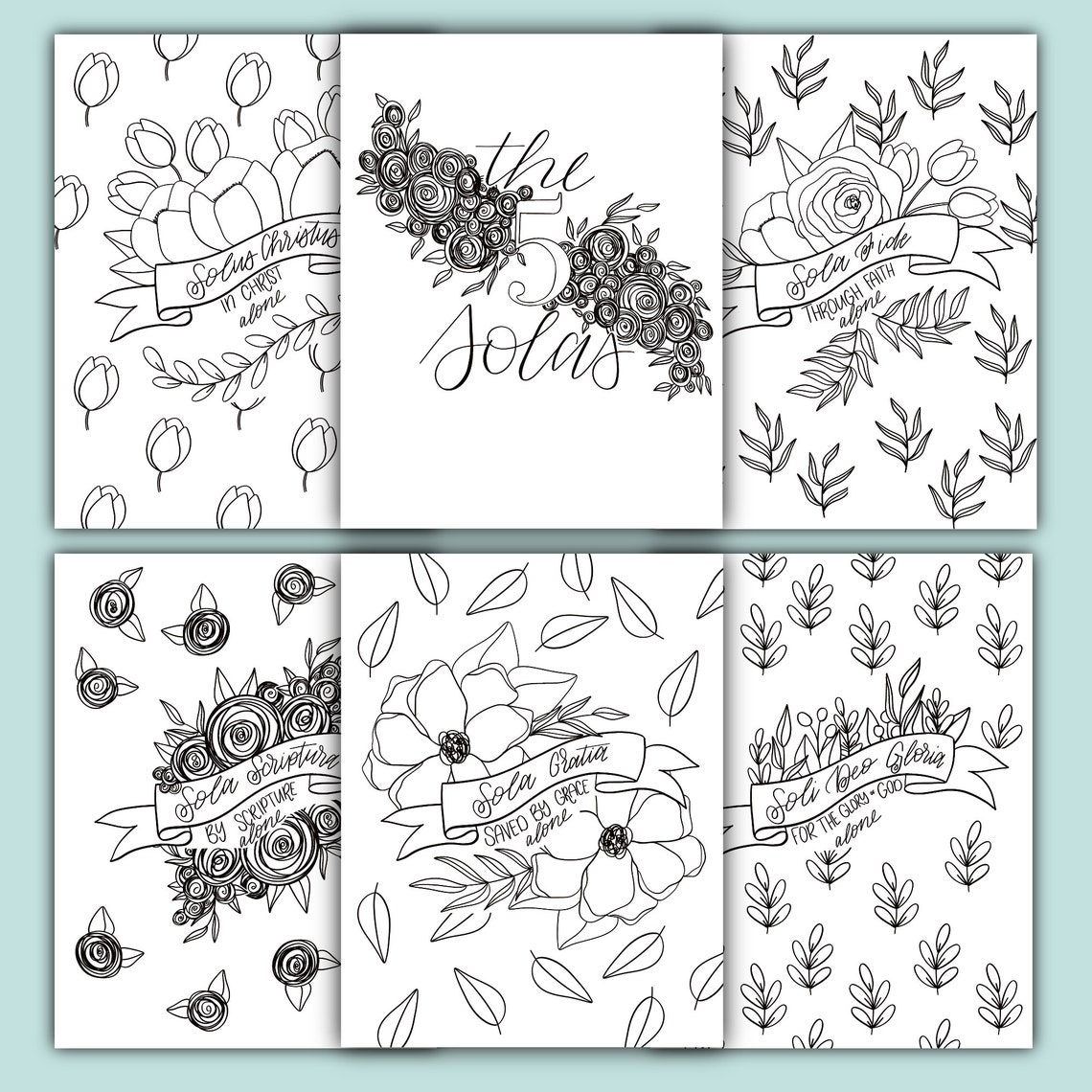 5 Solas Colouring Sheets Christian Colouring Pages Childrens Ministry Adult And Kids Instant
