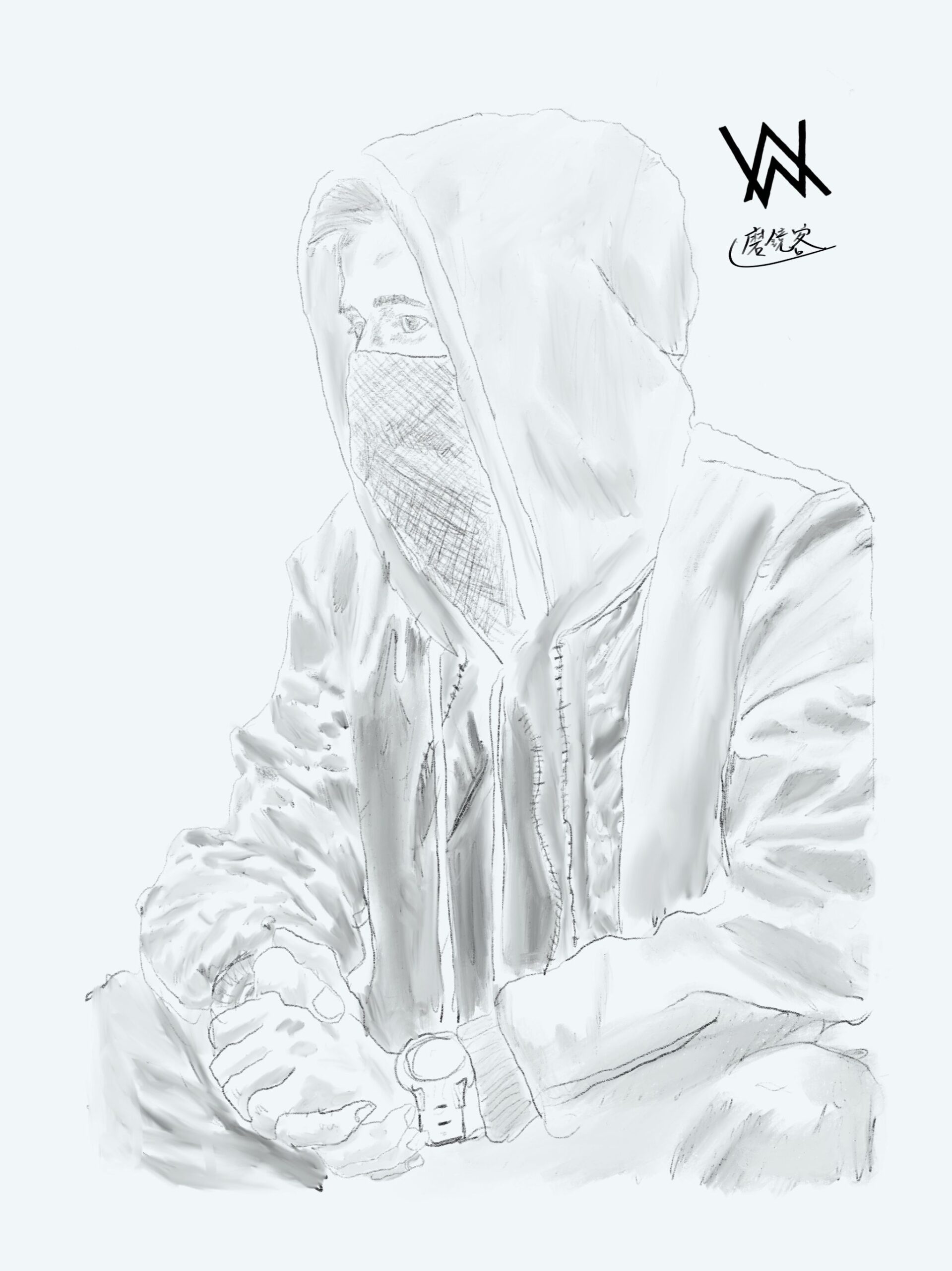 A Drawing Of A Person Wearing A Hoodie