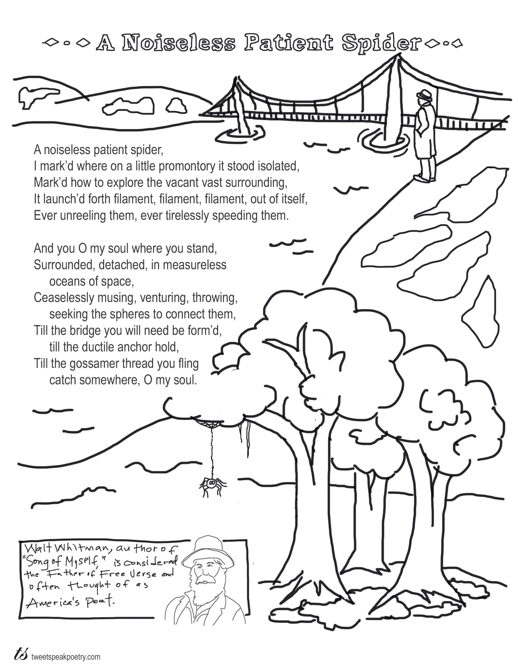 A Noiseless Patient Spider By Walt Whitman Coloring Page Poem Tweetspeak Poetry