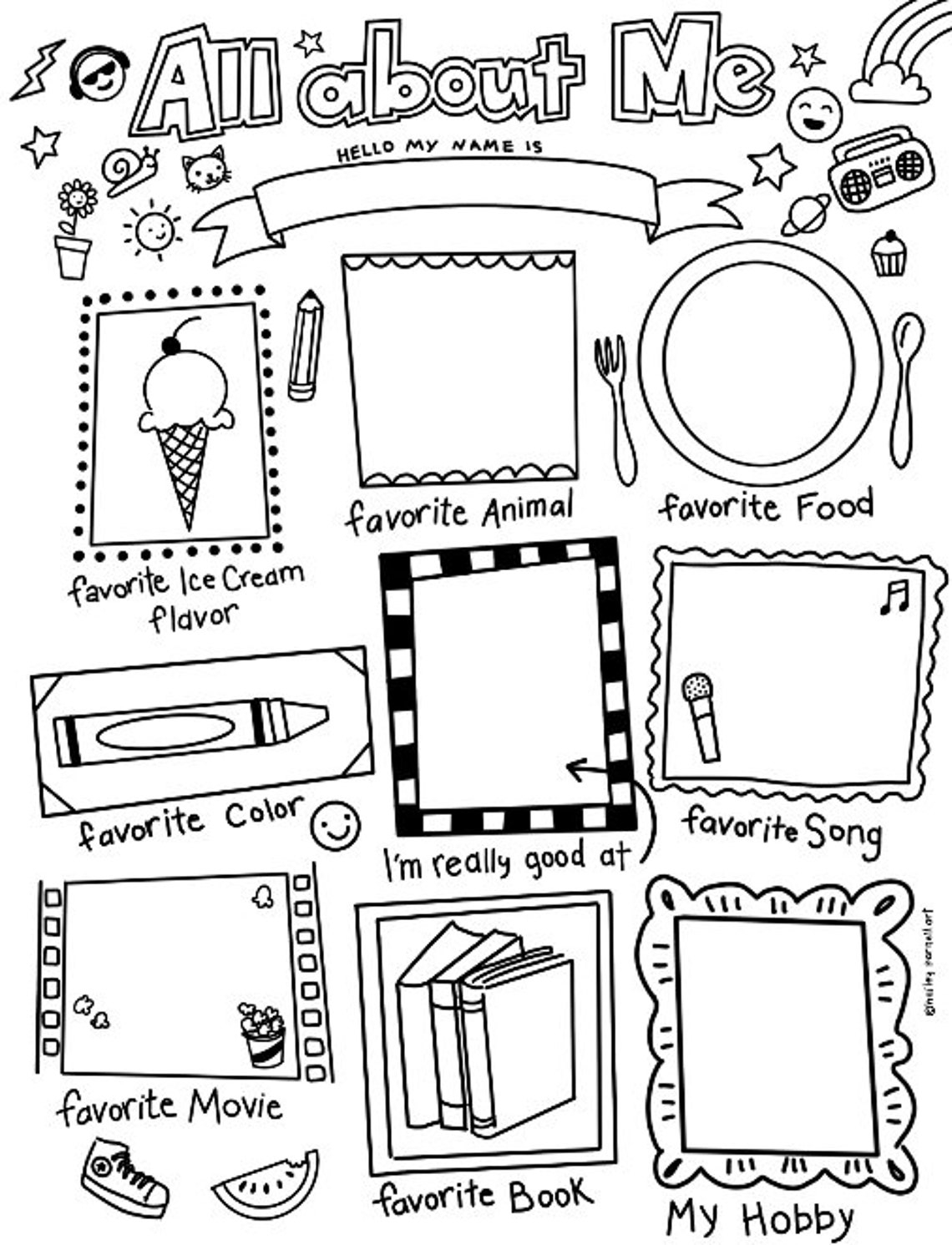 All About Me Coloring Page Get To Know You Page First Day Of School Activity Etsy