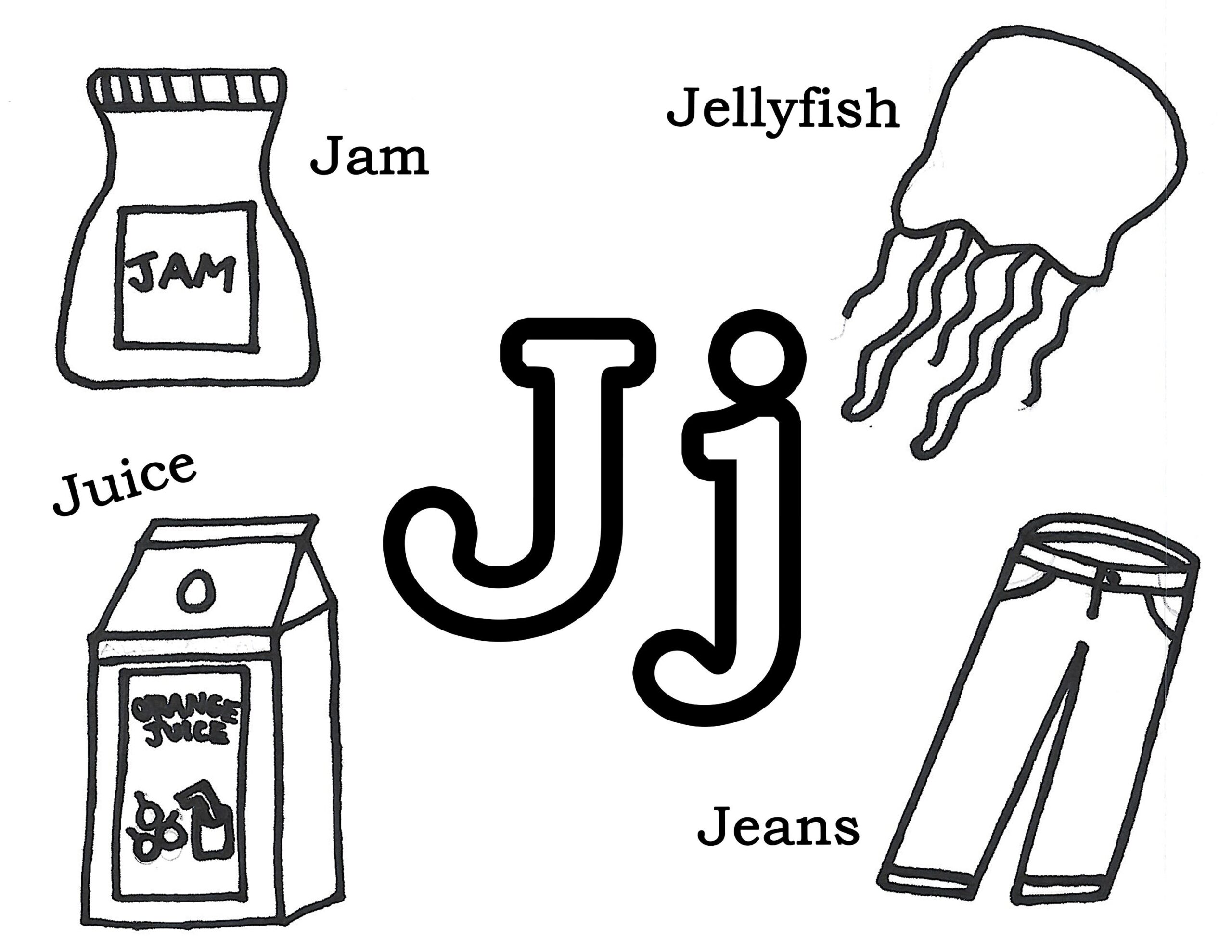 Alphabet Coloring Page Letter J Download Print Color Children Learning Home School Etsy