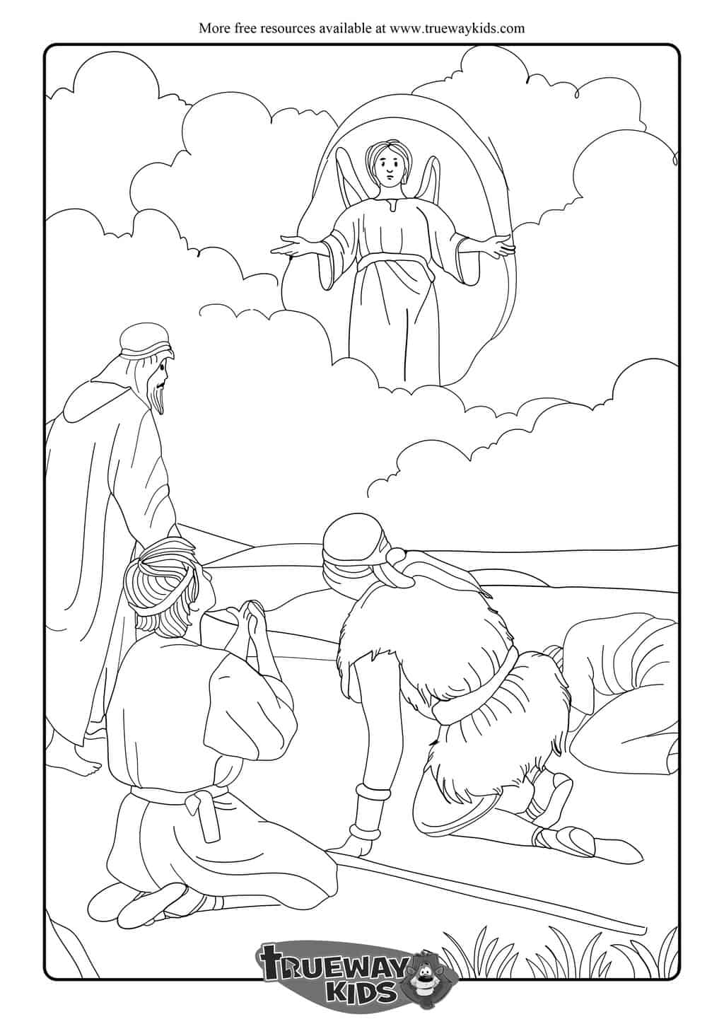 Angels Appear To The Sheperds Free Colouring Page Trueway Kids
