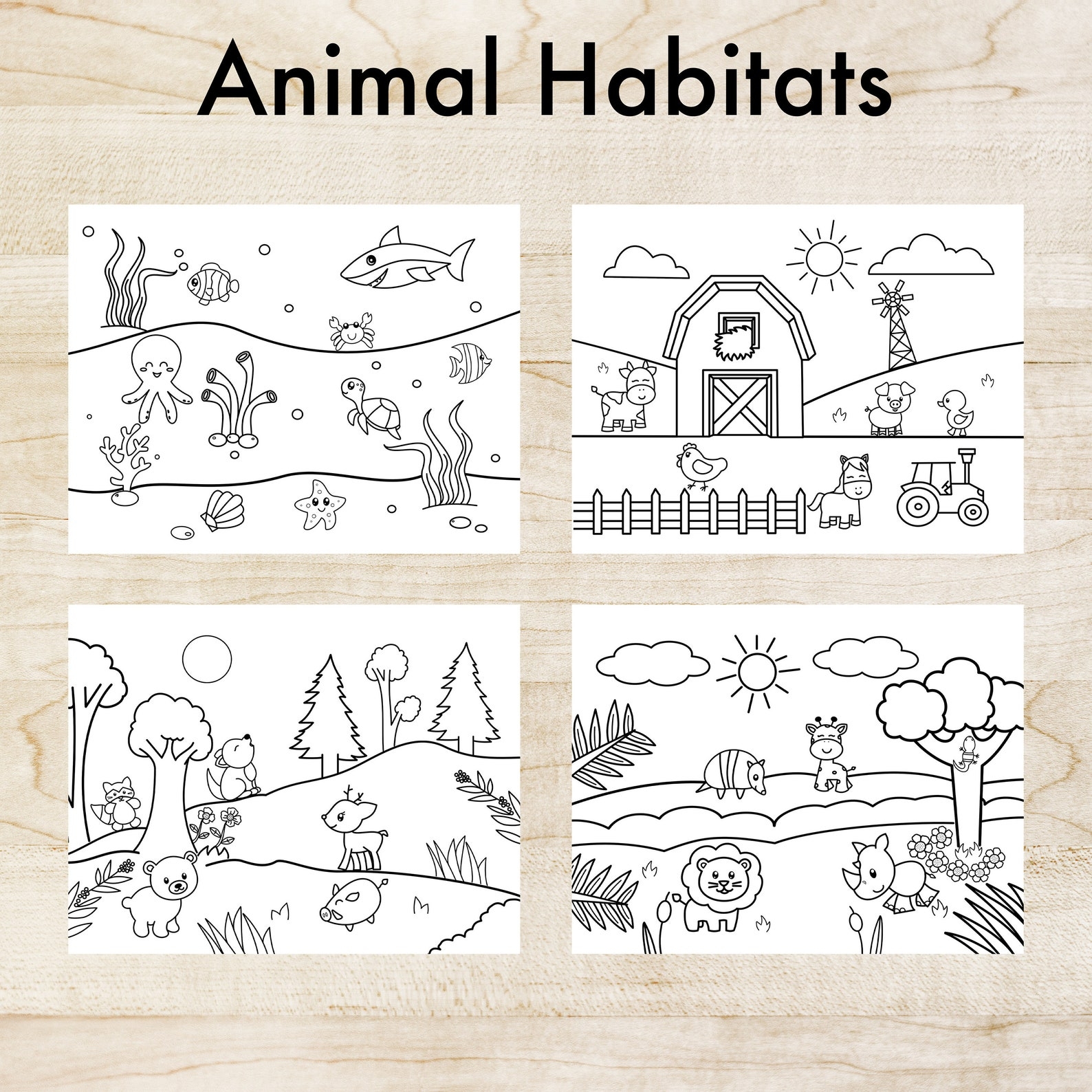 Animal Habitats Coloring Pages Printable For Toddlers And Kids Coloring Animal Simple