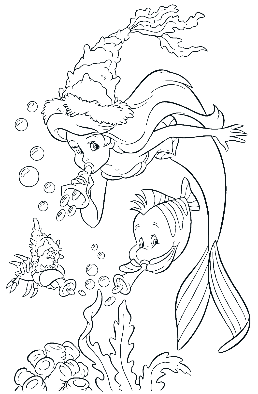 Ariel And Flounder Coloring Page